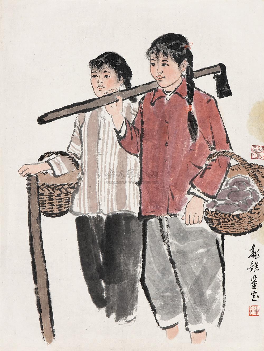 0538劳动归来镜心纸本