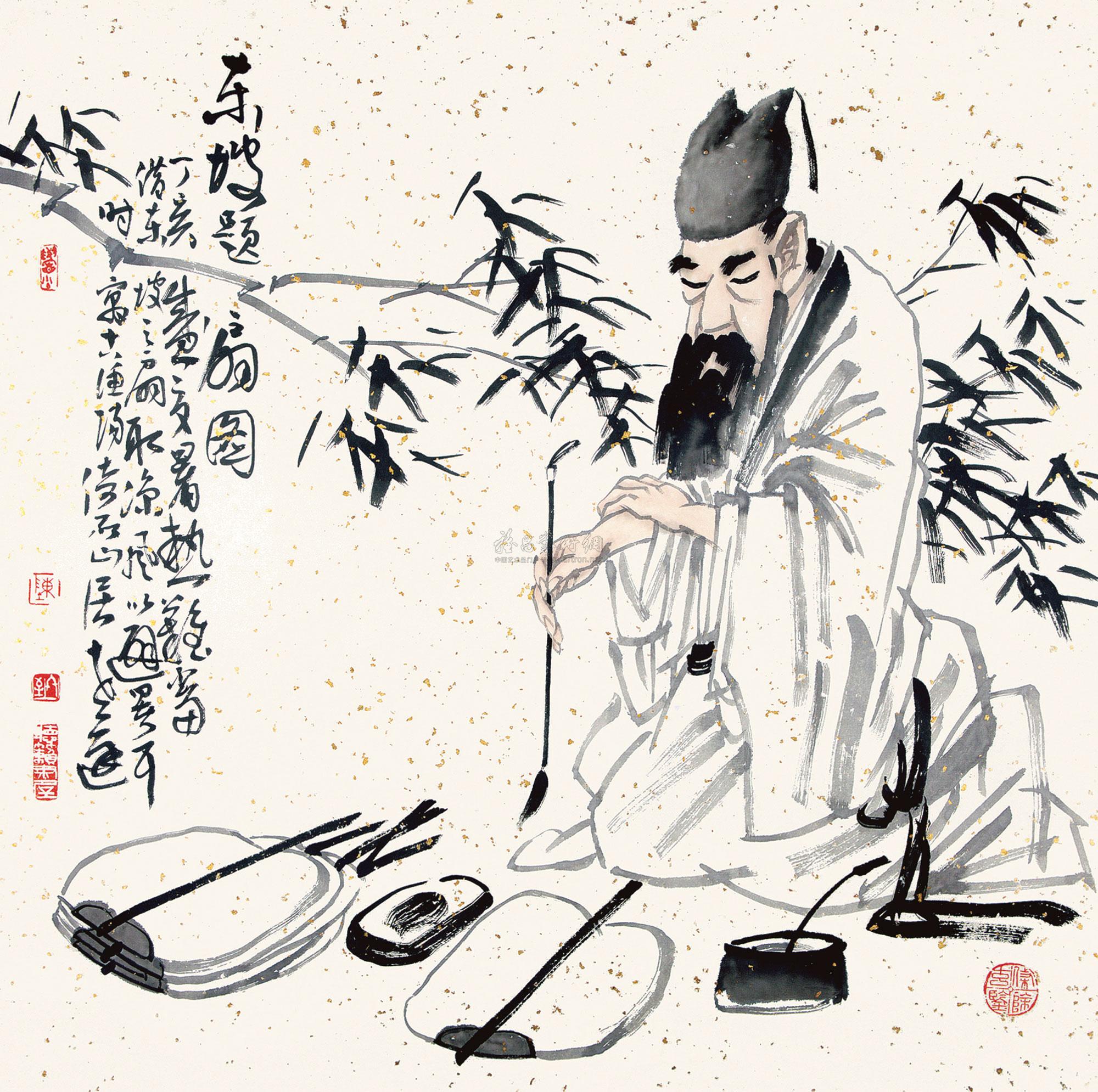 01182007年作东坡题扇图托片设色纸本