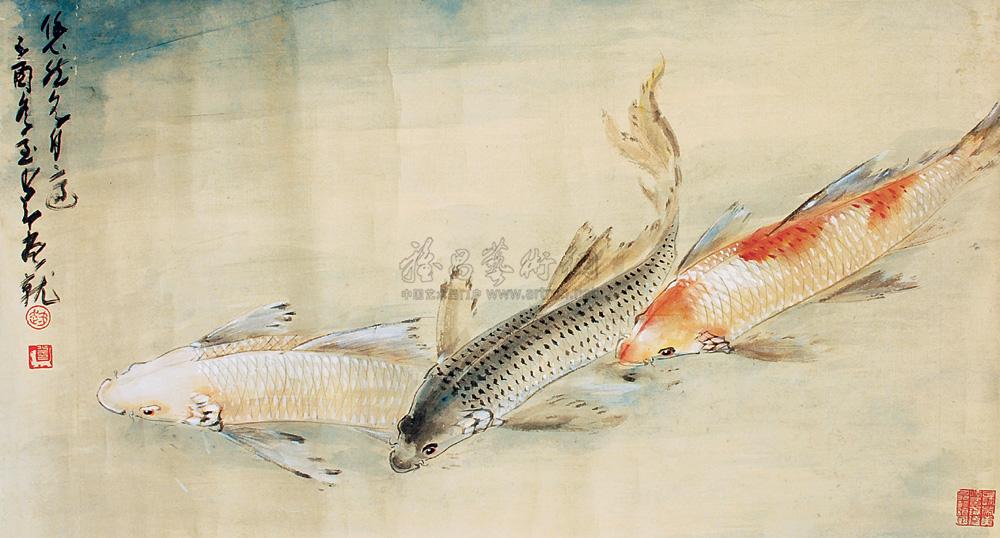 00011969年作三鱼图镜心设色纸本