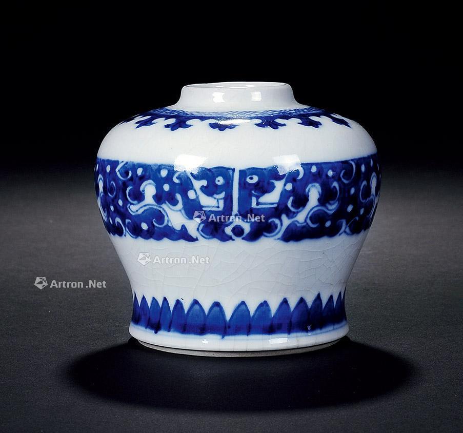 *1276 清 青花煨瓷夔龙纹天字罐