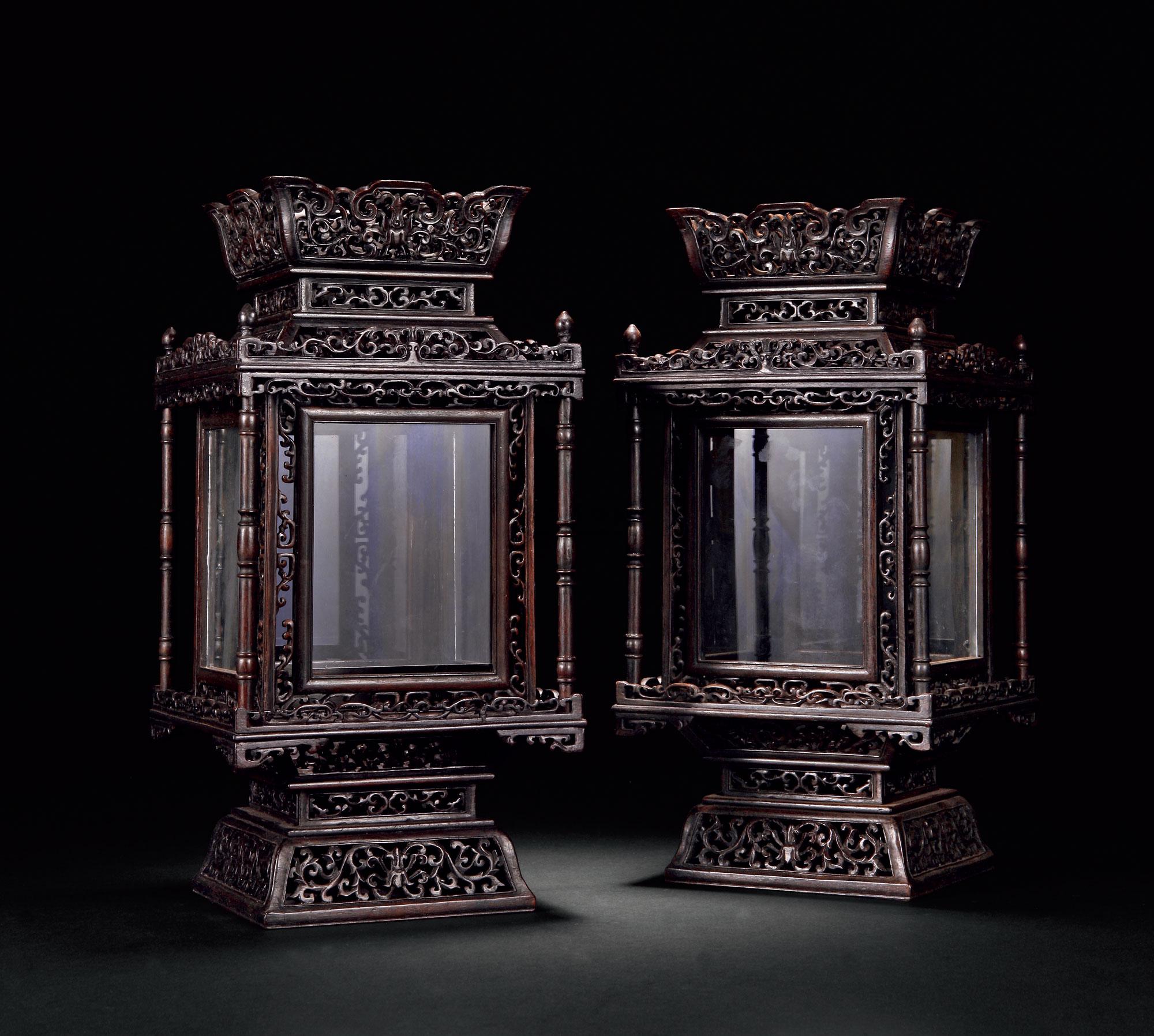 2346 清 紫檀宫灯 (一对)