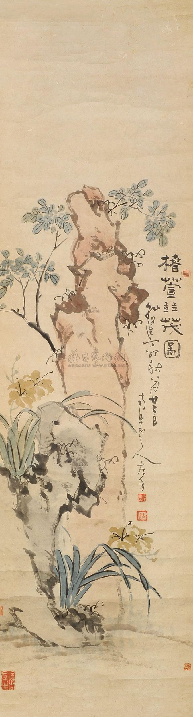 0267 1747年作 椿萱并茂图 镜心 纸本