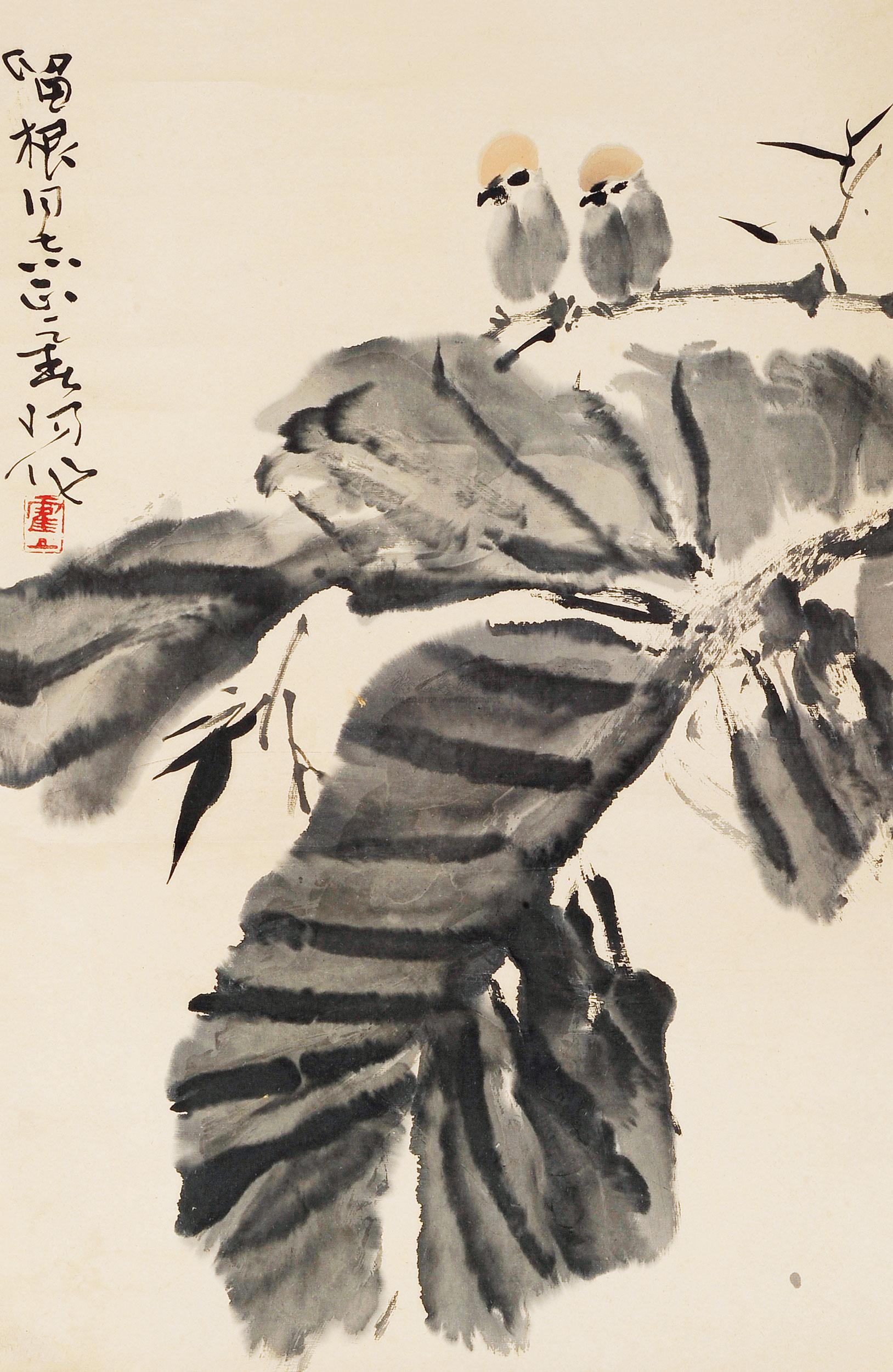 0208芭蕉小鸟镜心纸本