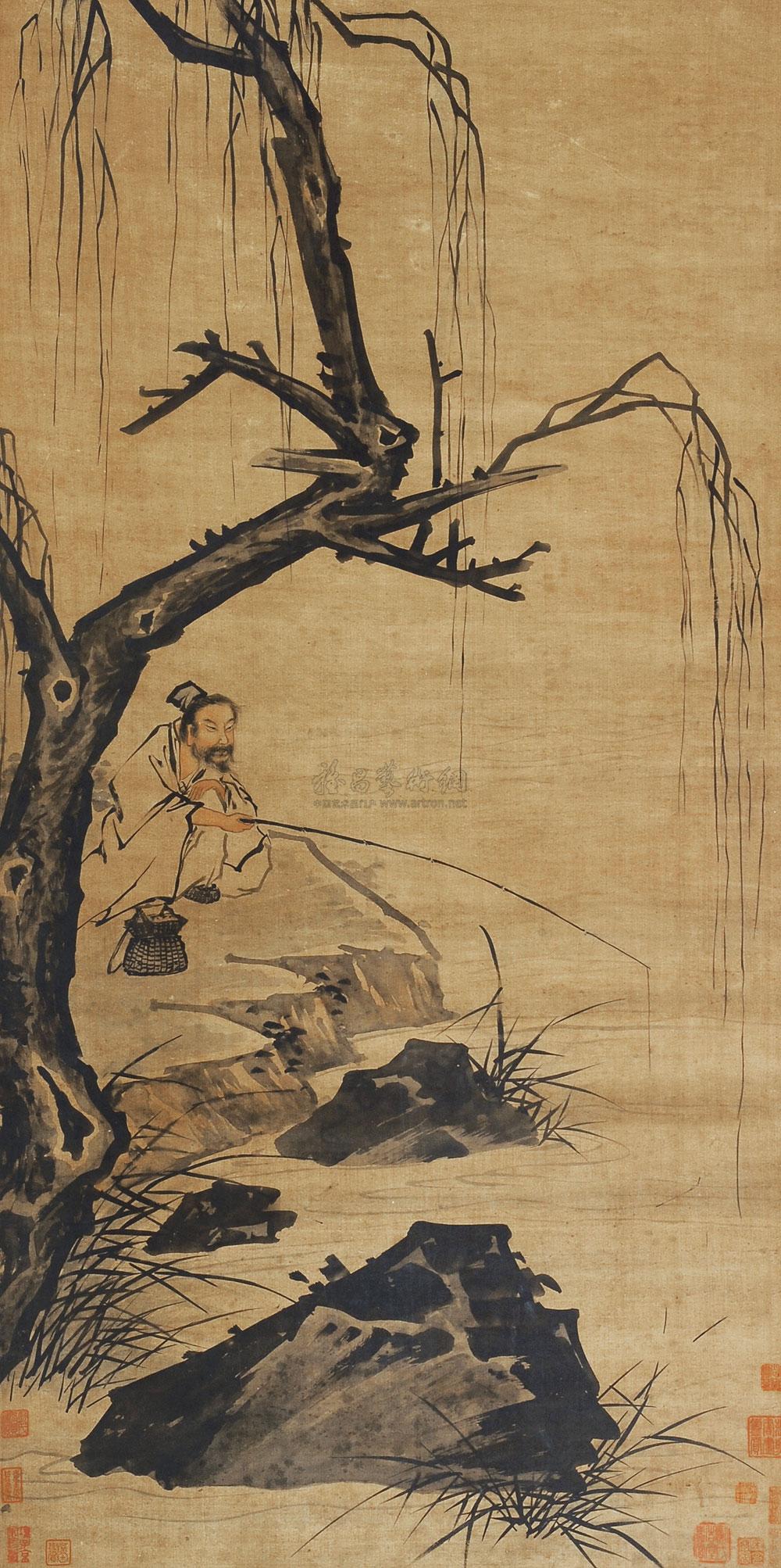 0551垂钓图立轴设色绢本