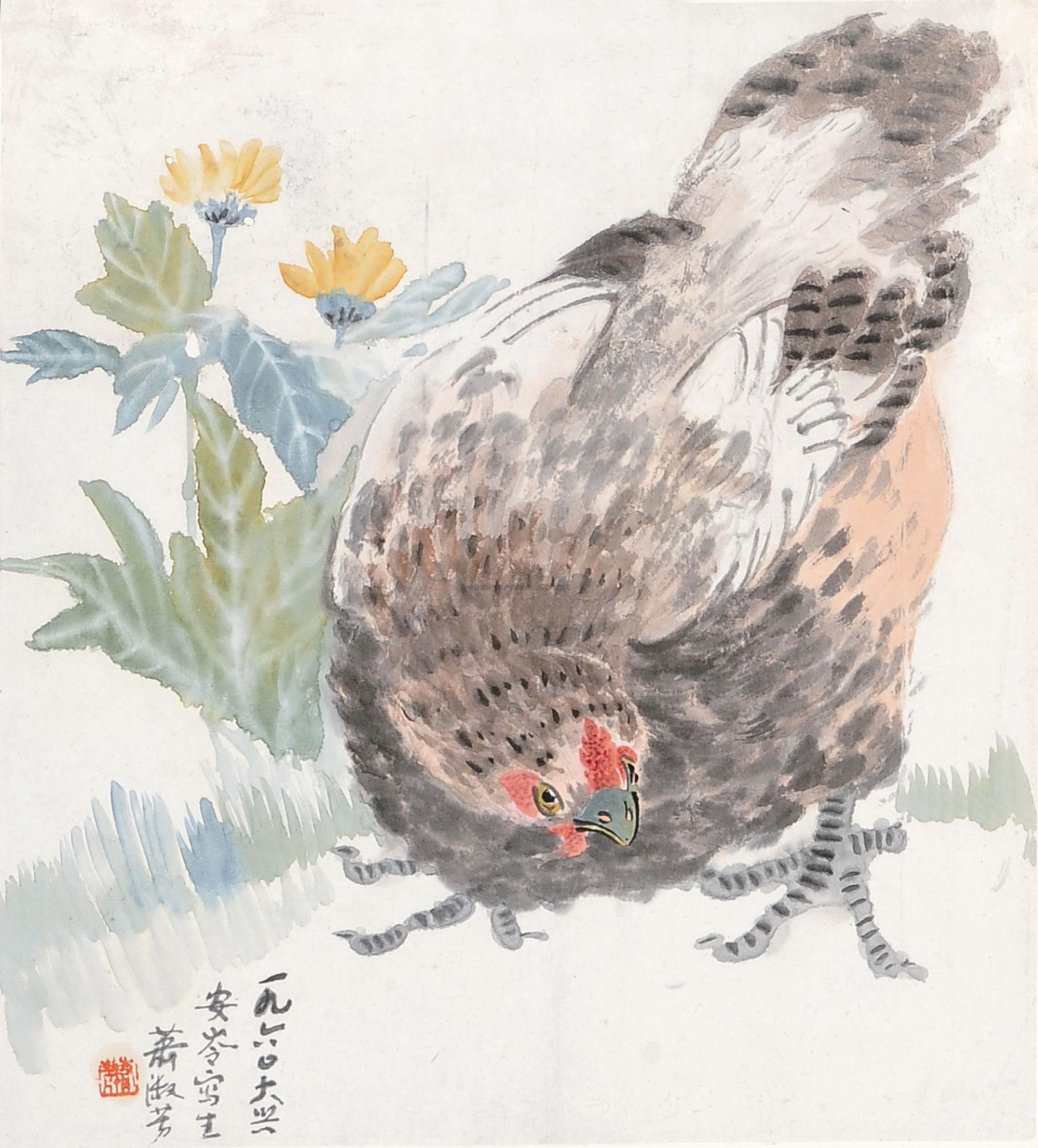 0082 1960年作 大兴安岭的母鸡 立轴 设色纸本