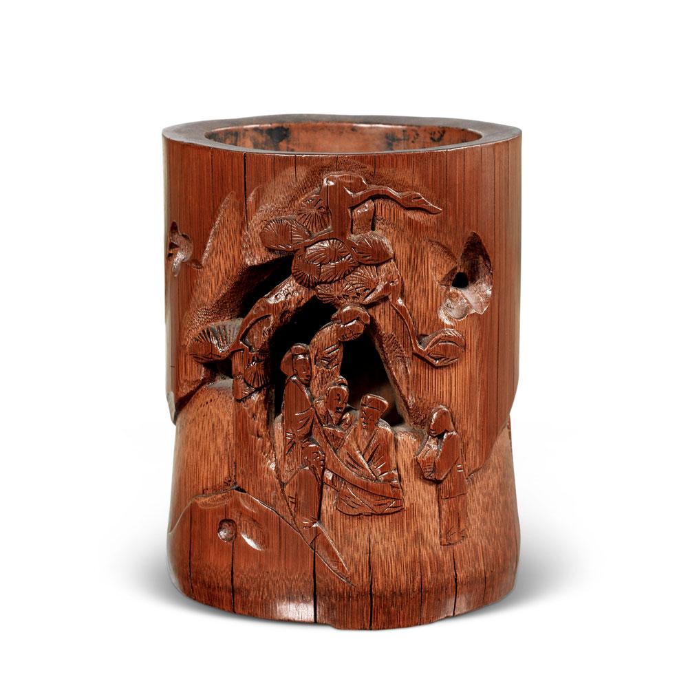 0418 清 竹雕高士图笔筒