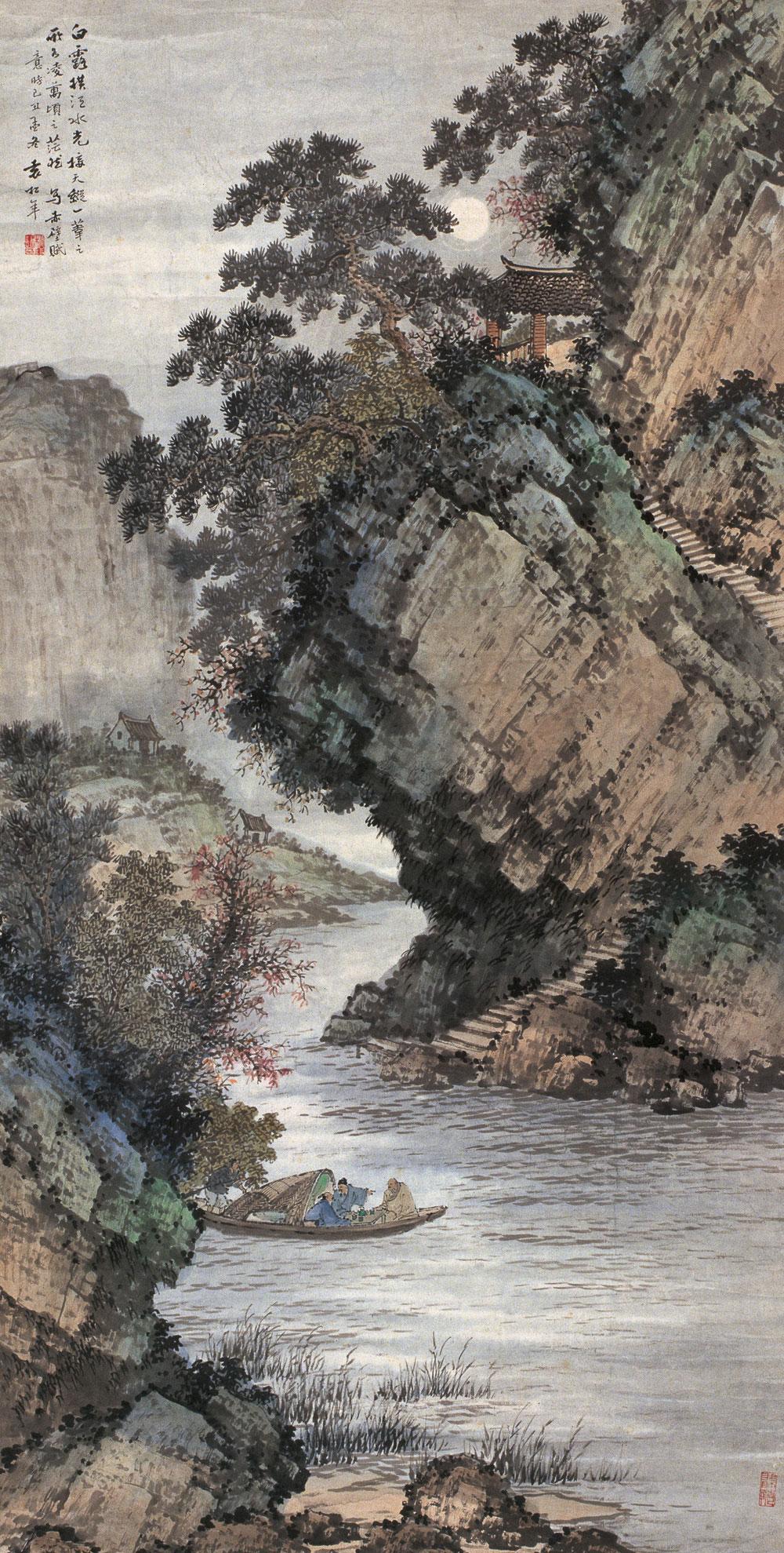 0324 己丑(1949年)作 赤壁赋意 立轴 设色纸本