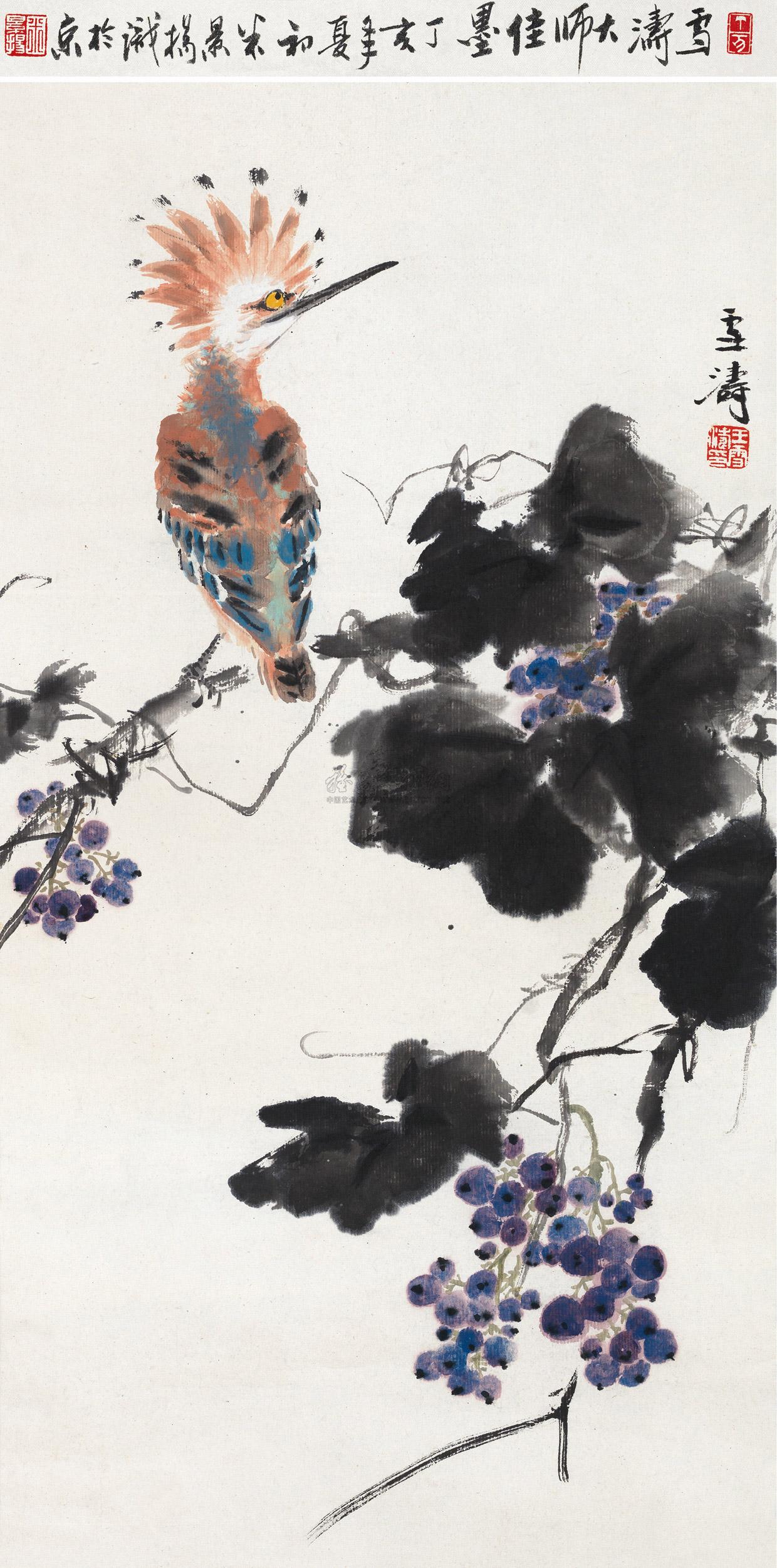 0002 戴胜鸟 立轴 设色纸本