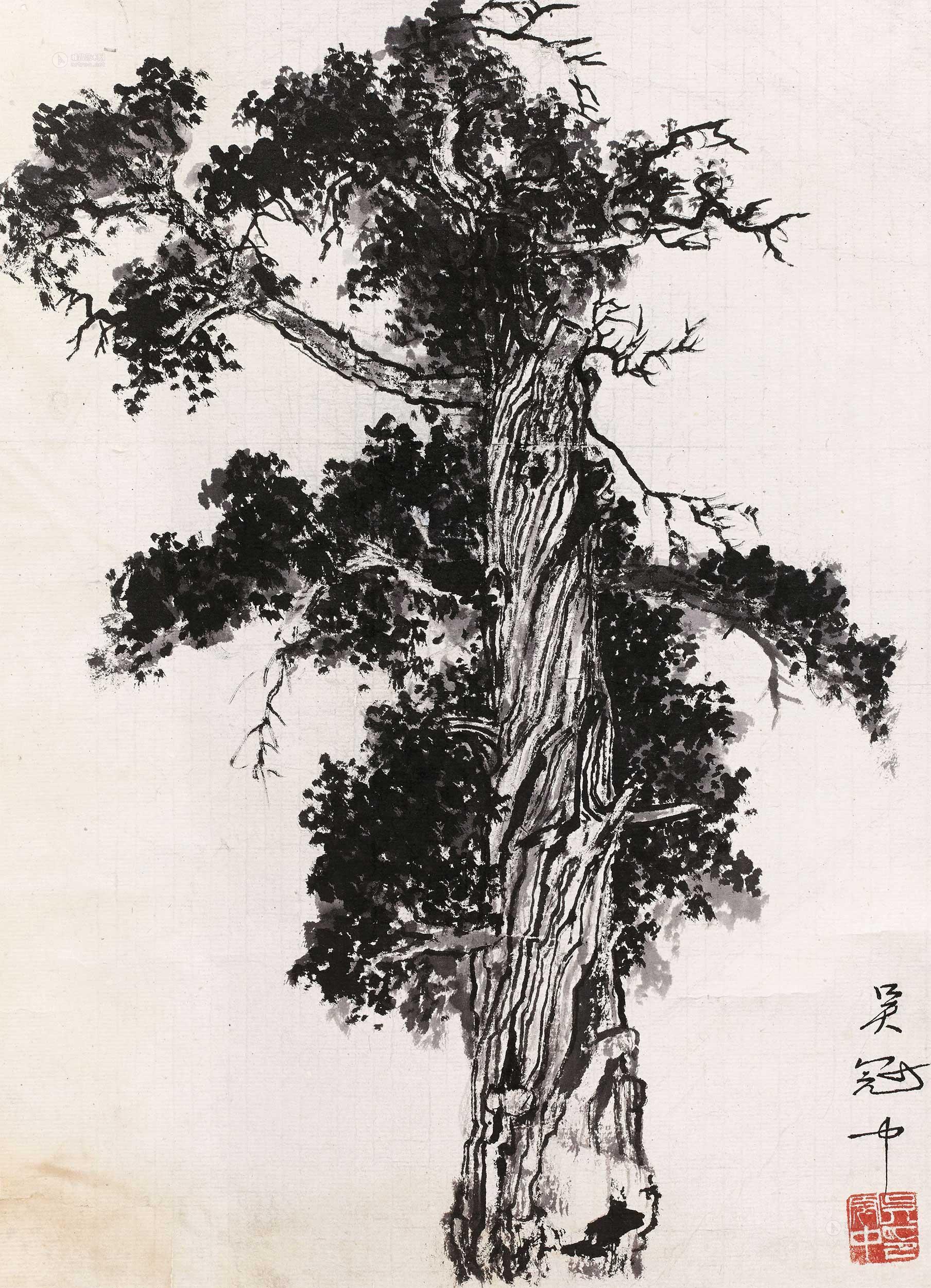 0778松柏图镜心纸本