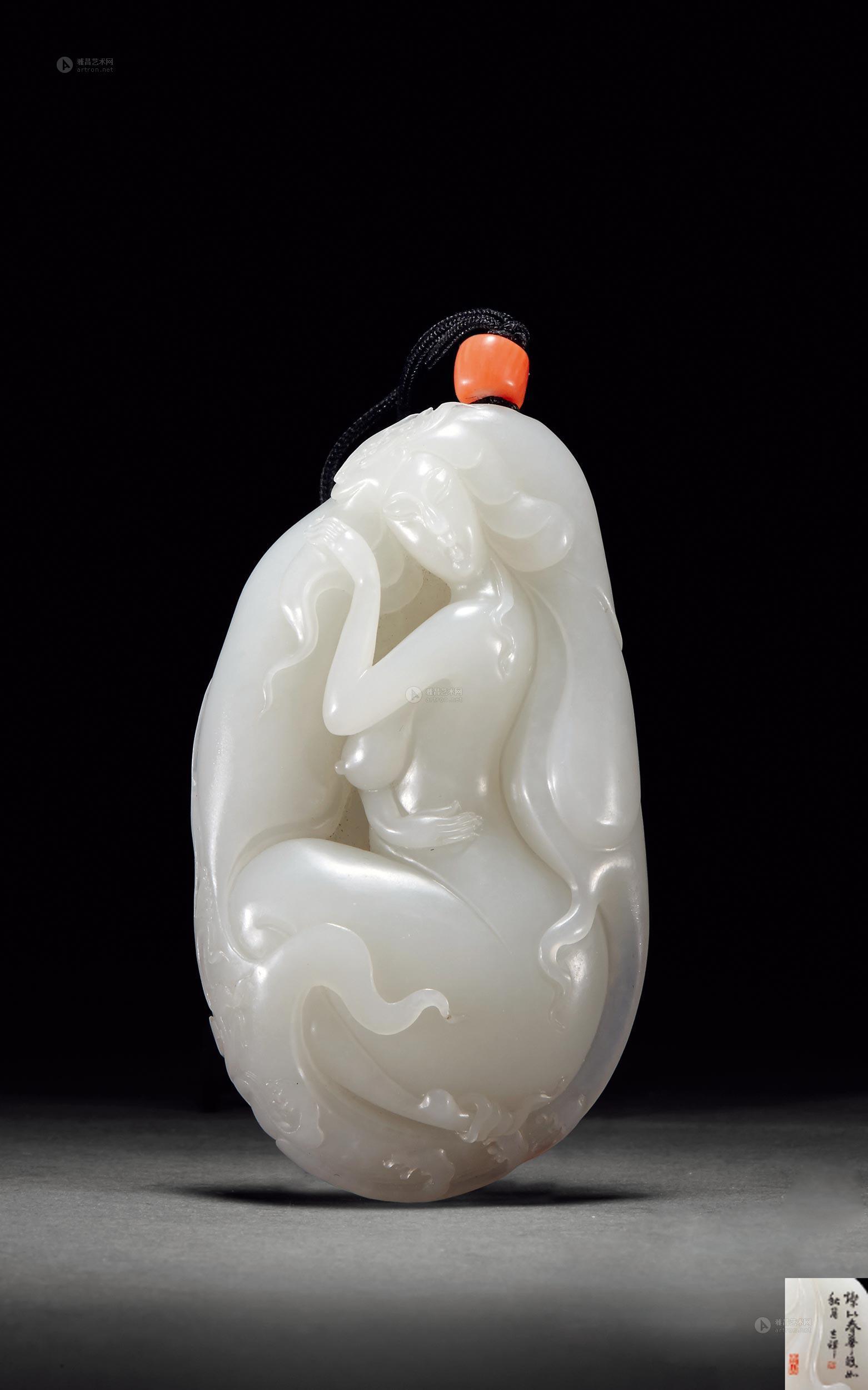 1482现代和田玉雕裸女挂件