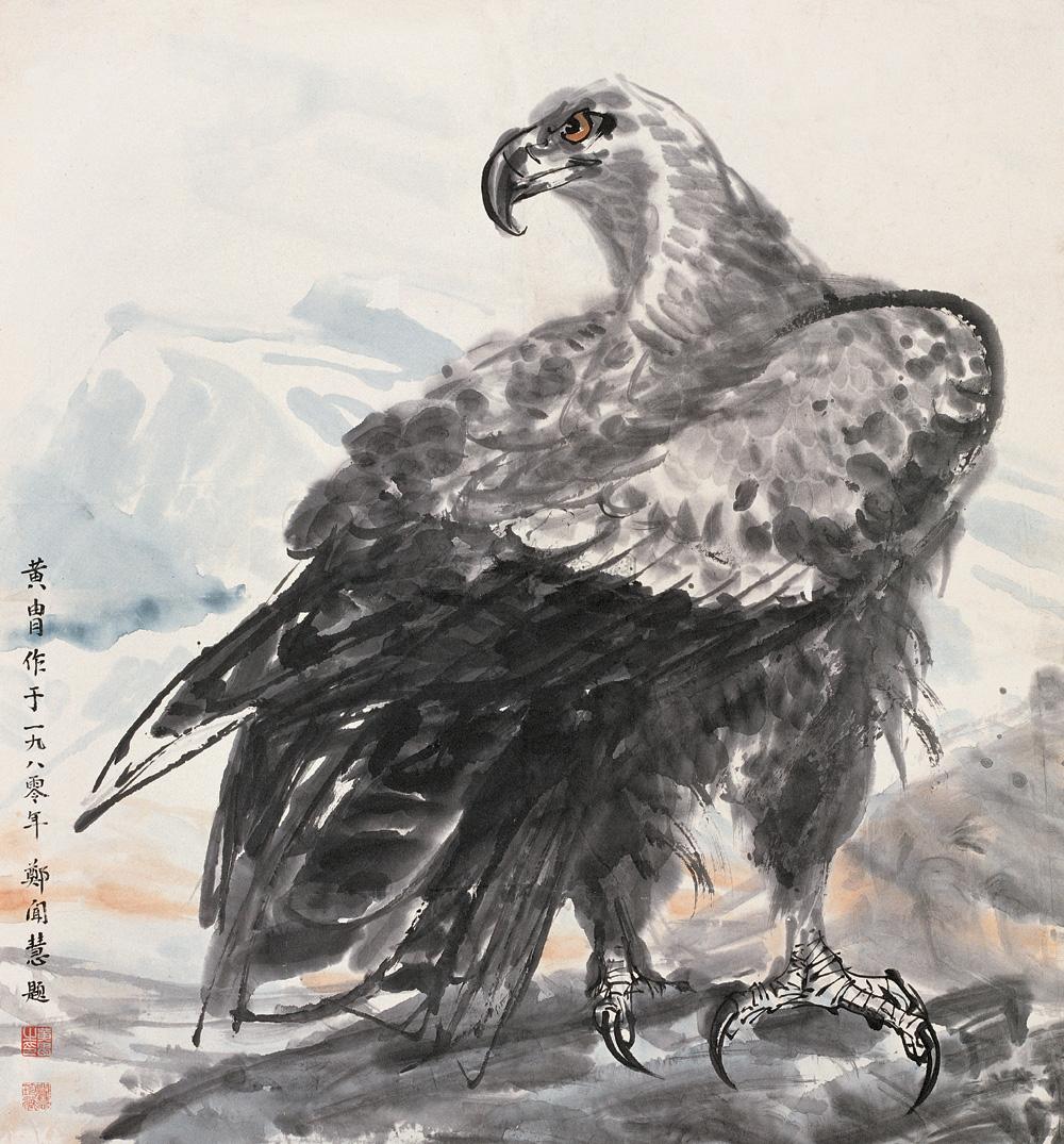 18281980年作鹰镜心设色纸本