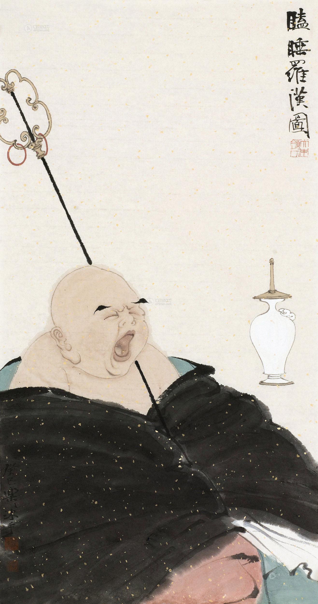 07292013年作瞌睡罗汉图镜心设色纸本