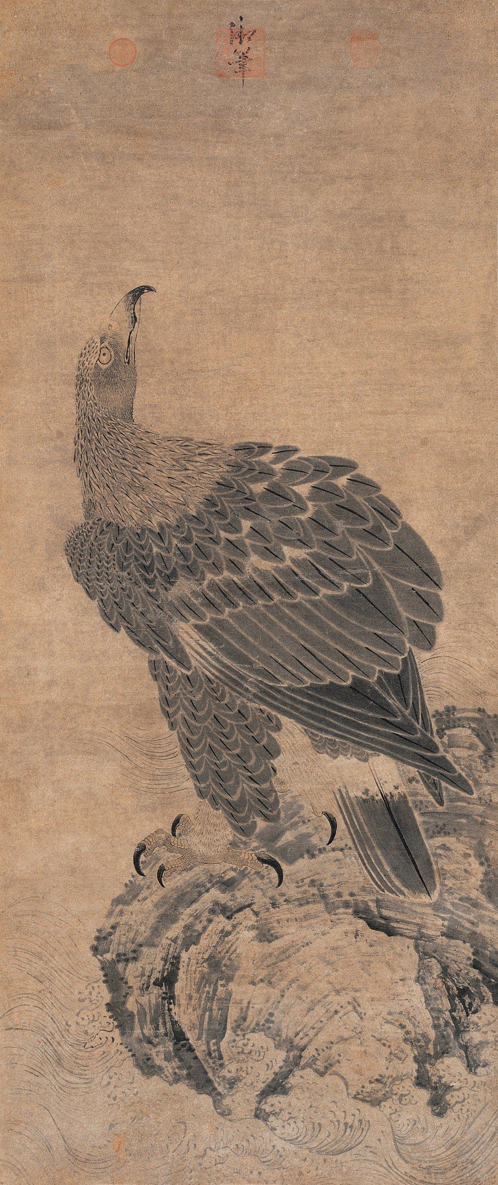 0894鹰立轴设色纸本