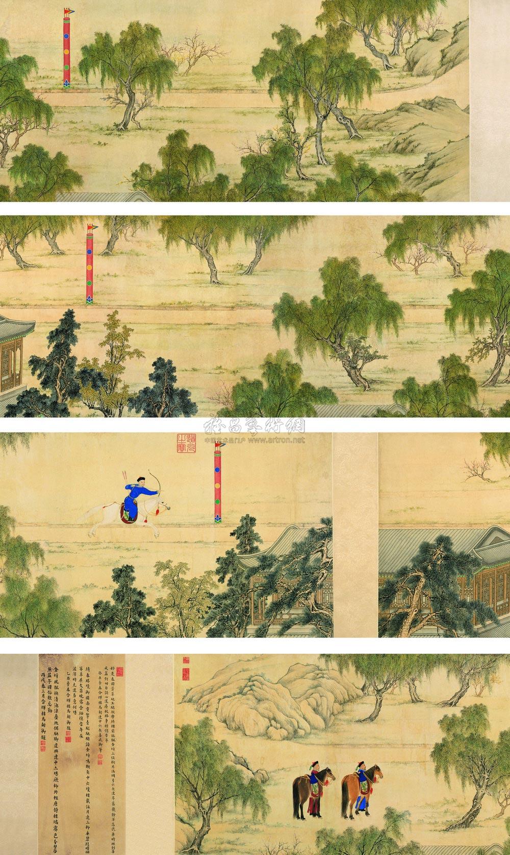 0508 道光皇帝绮春园射柳图 手卷 设色纸本