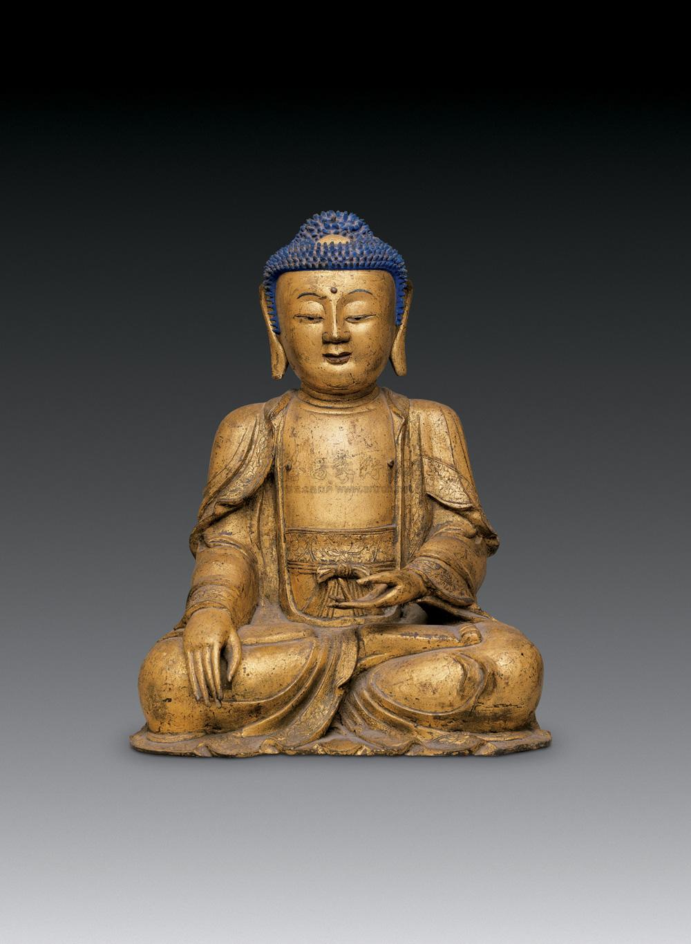 1676明铜泥金释迦牟尼佛像