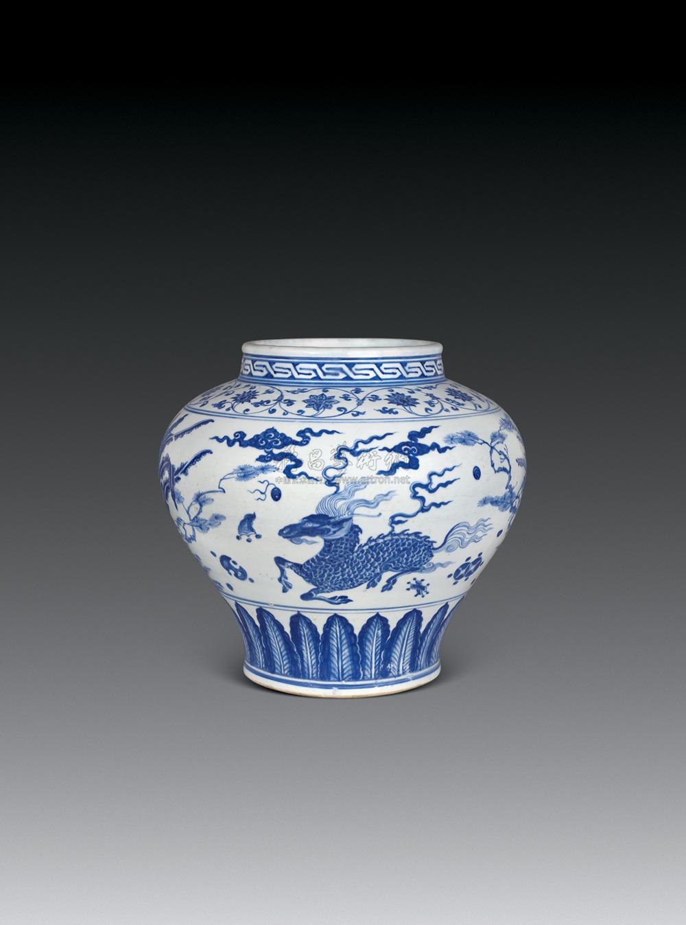 1814 明正德 青花麒麟纹罐