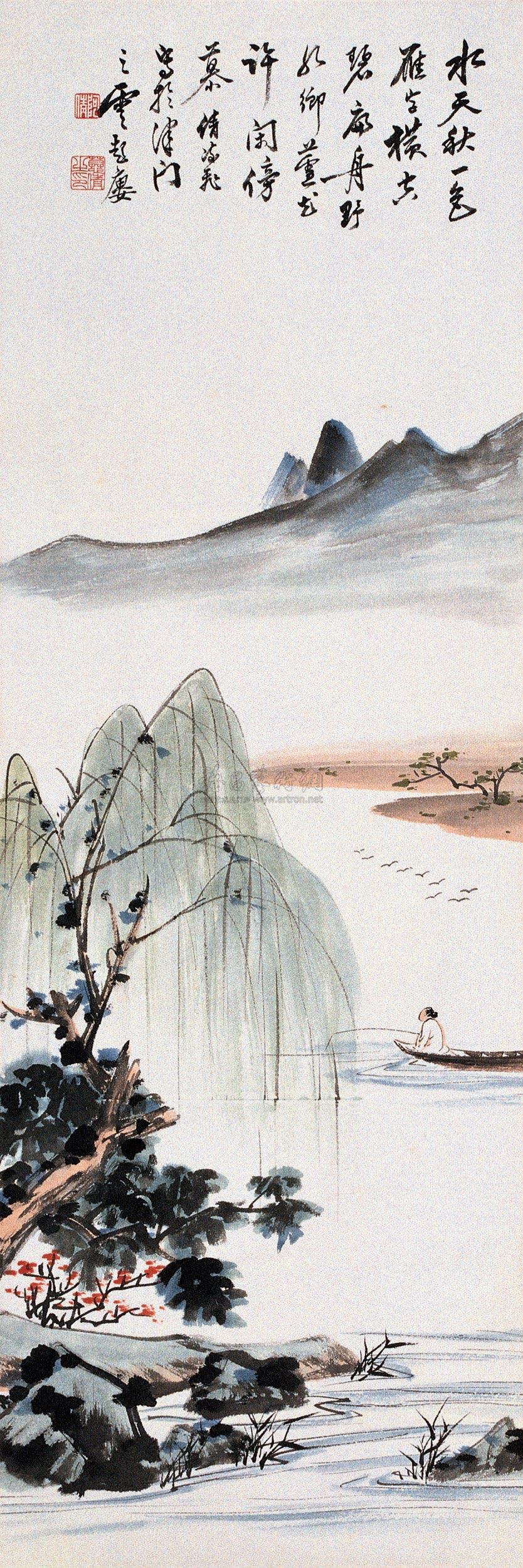 1073秋塘垂钓图立轴设色纸本