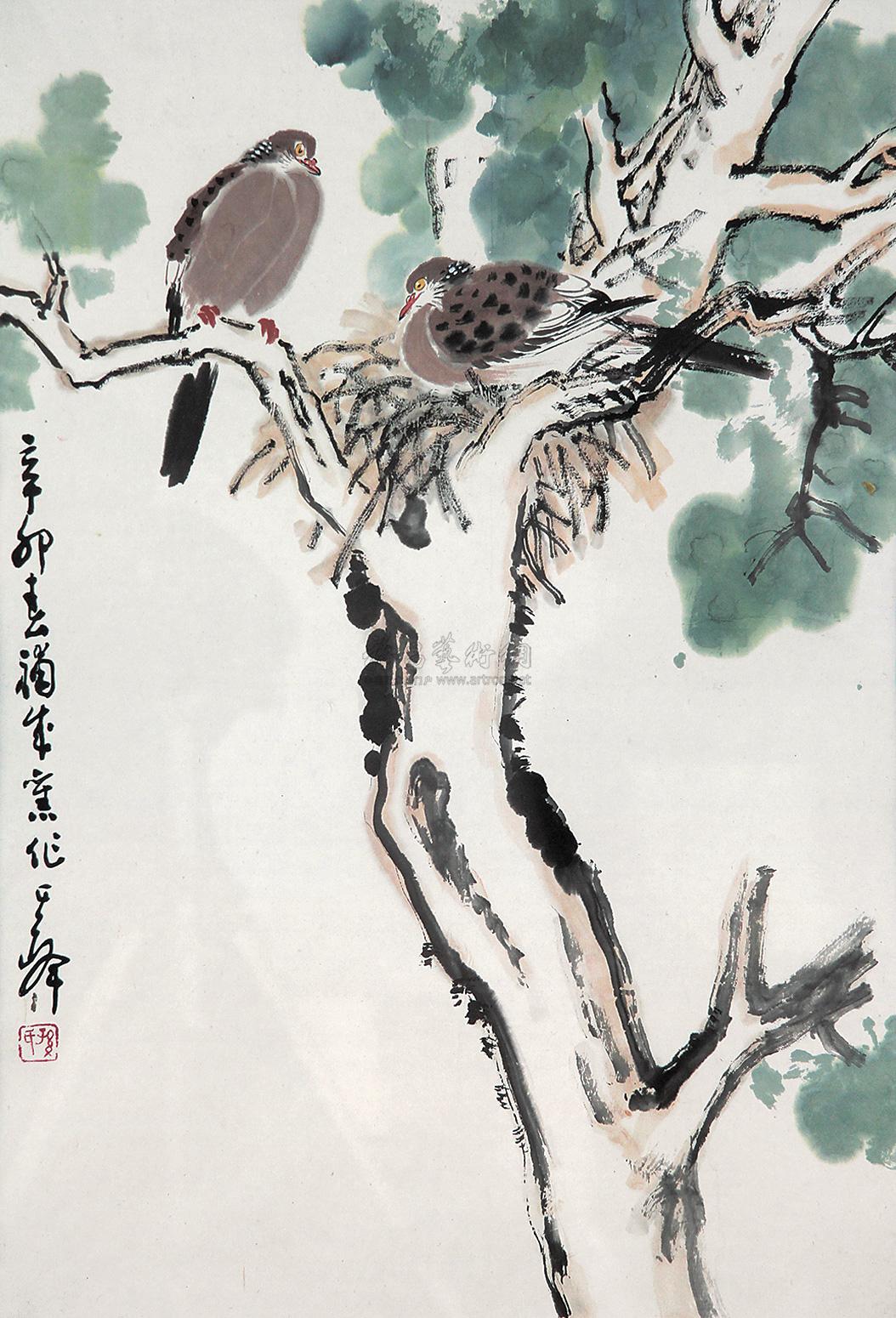 0129辛卯2011年作斑鸠镜心设色纸本