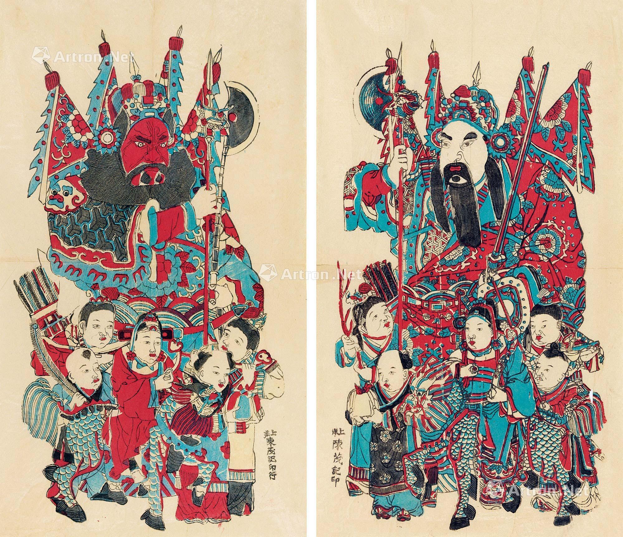 上海旧校场 五子立斧对门神-万象尽收——17世纪以来中国古版年画专场