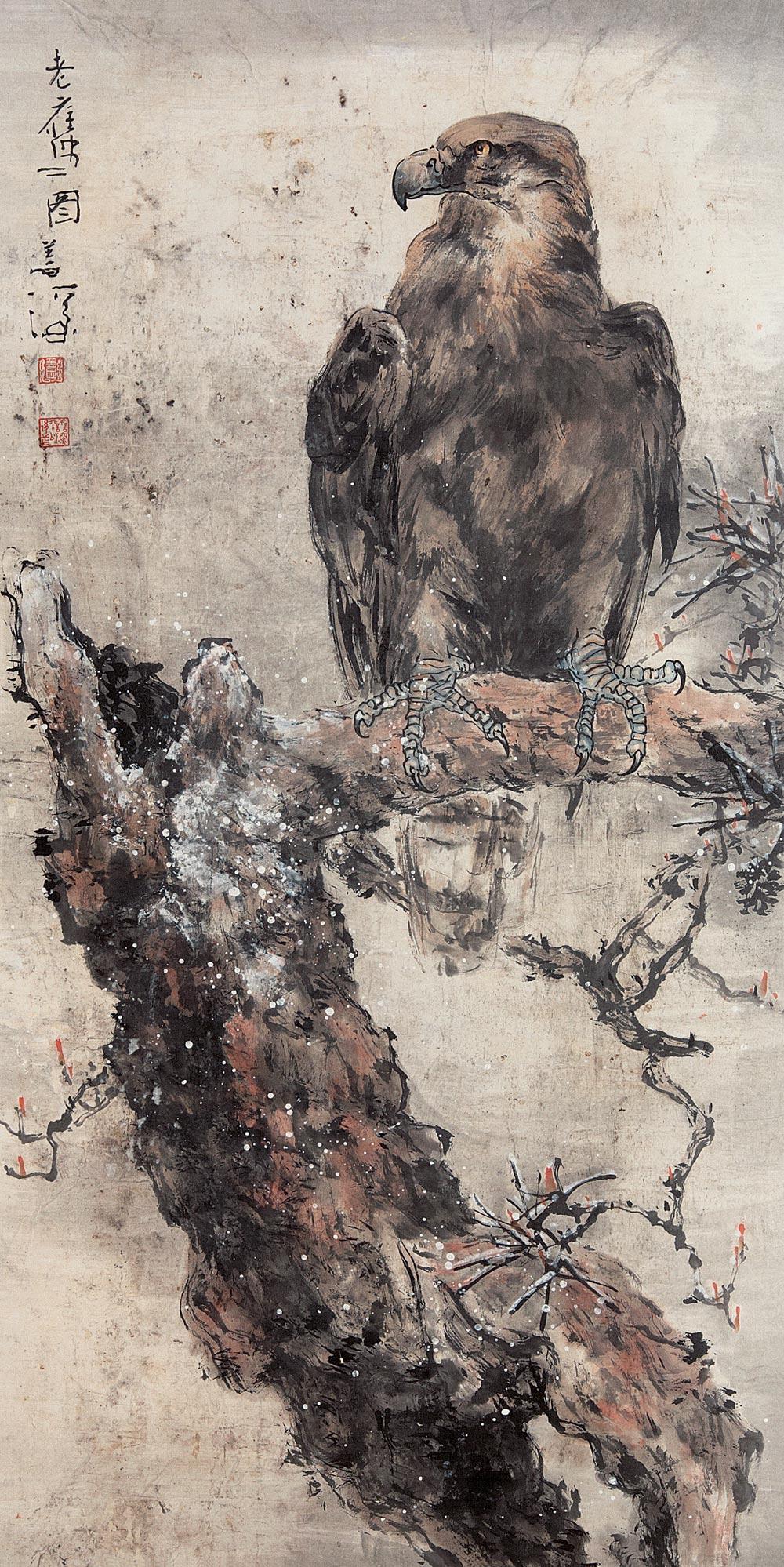 0028 老鹰图 立轴 设色纸本