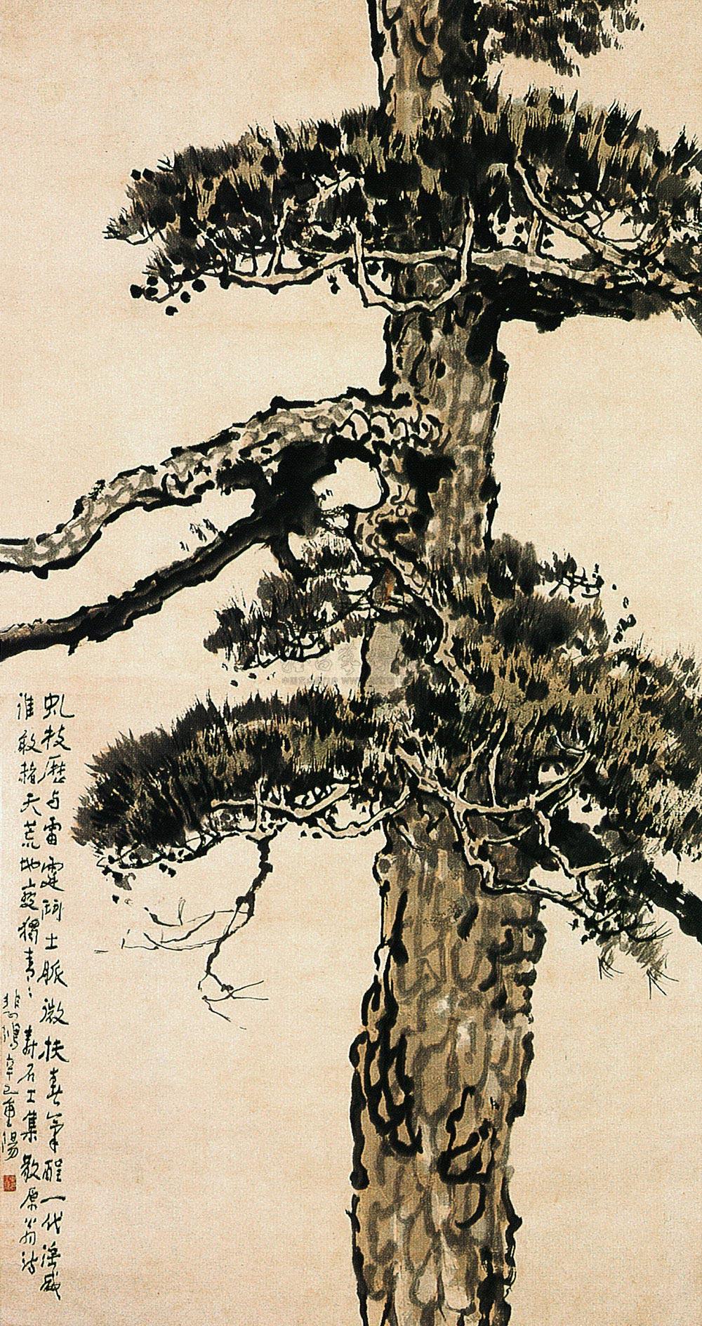 0148 1941年作 古松 立轴 设色纸本