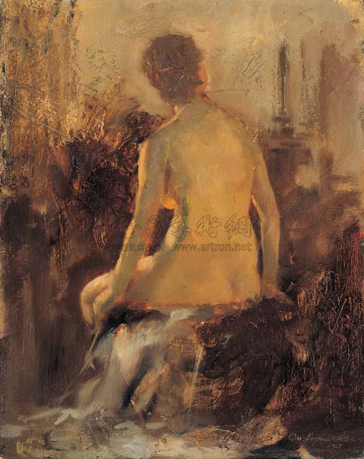 0207 1933年作 背坐的裸女 油画 木板