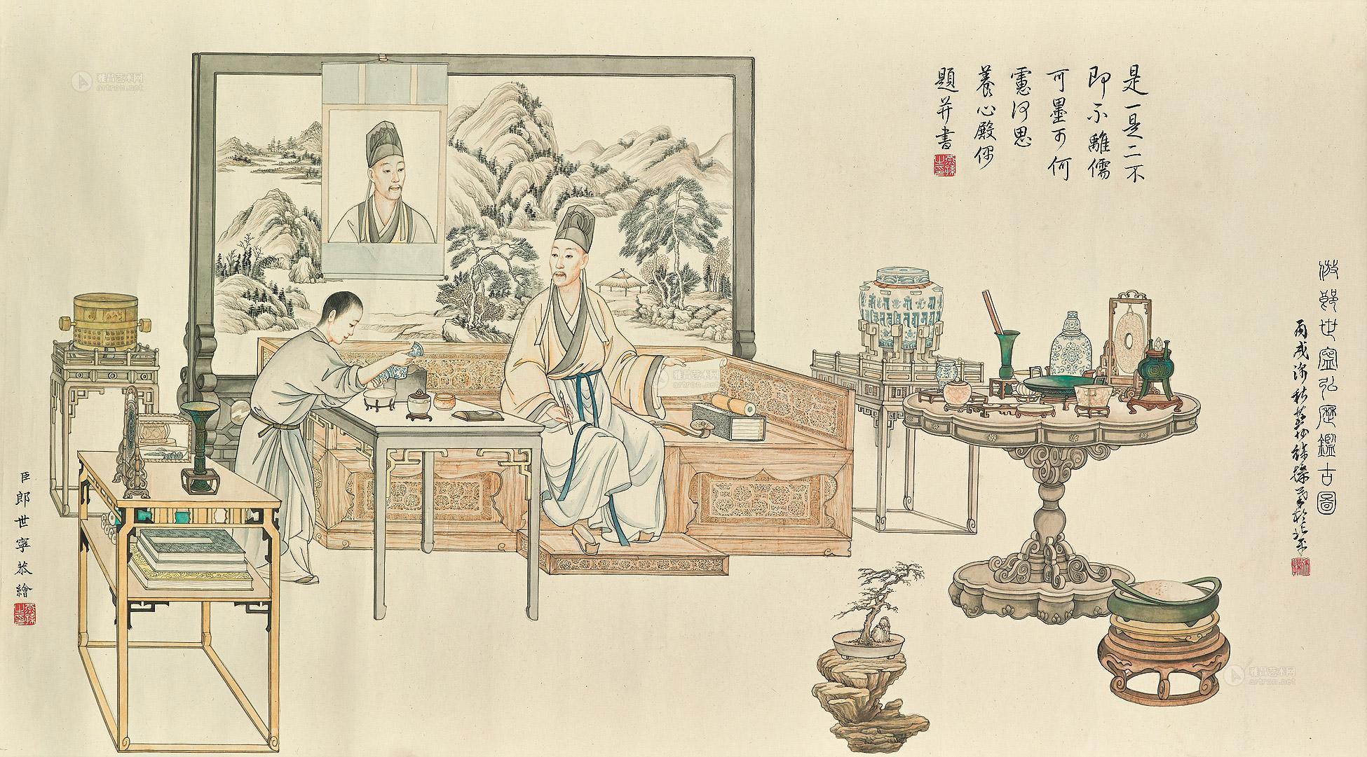 11521946年作仿郎世宁弘历鉴古图横批设色纸本