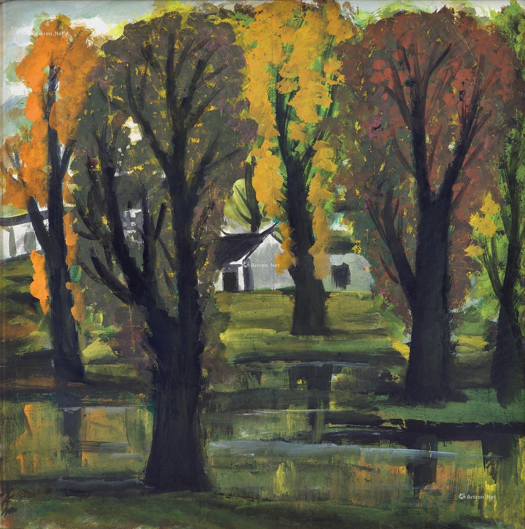 1303 秋景 镜框 设色纸本