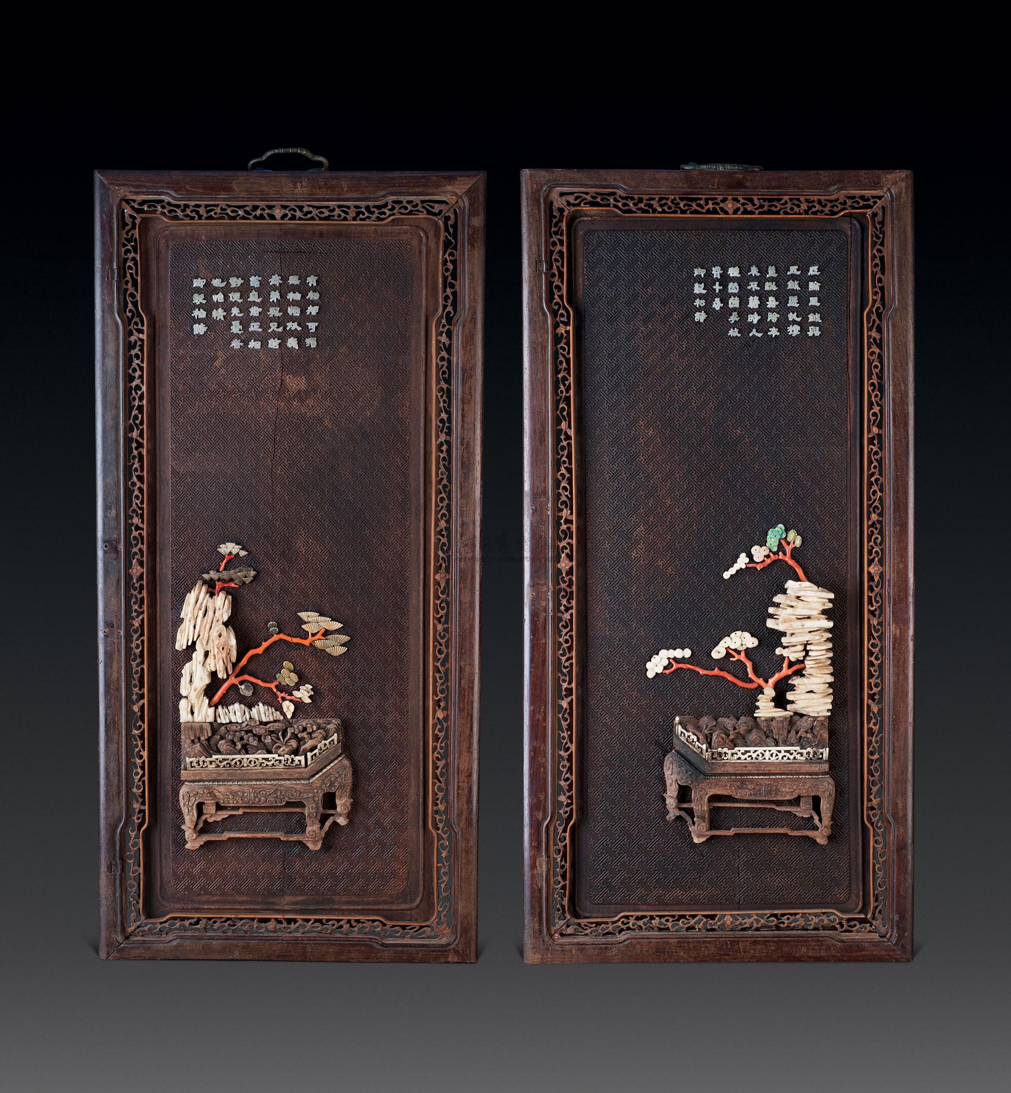 0193清乾隆嵌百宝挂屏一对