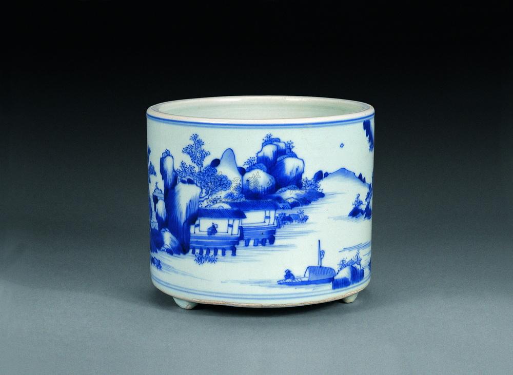 青花山水三足香炉-2003春季拍卖会·中国陶瓷-雅昌拍卖