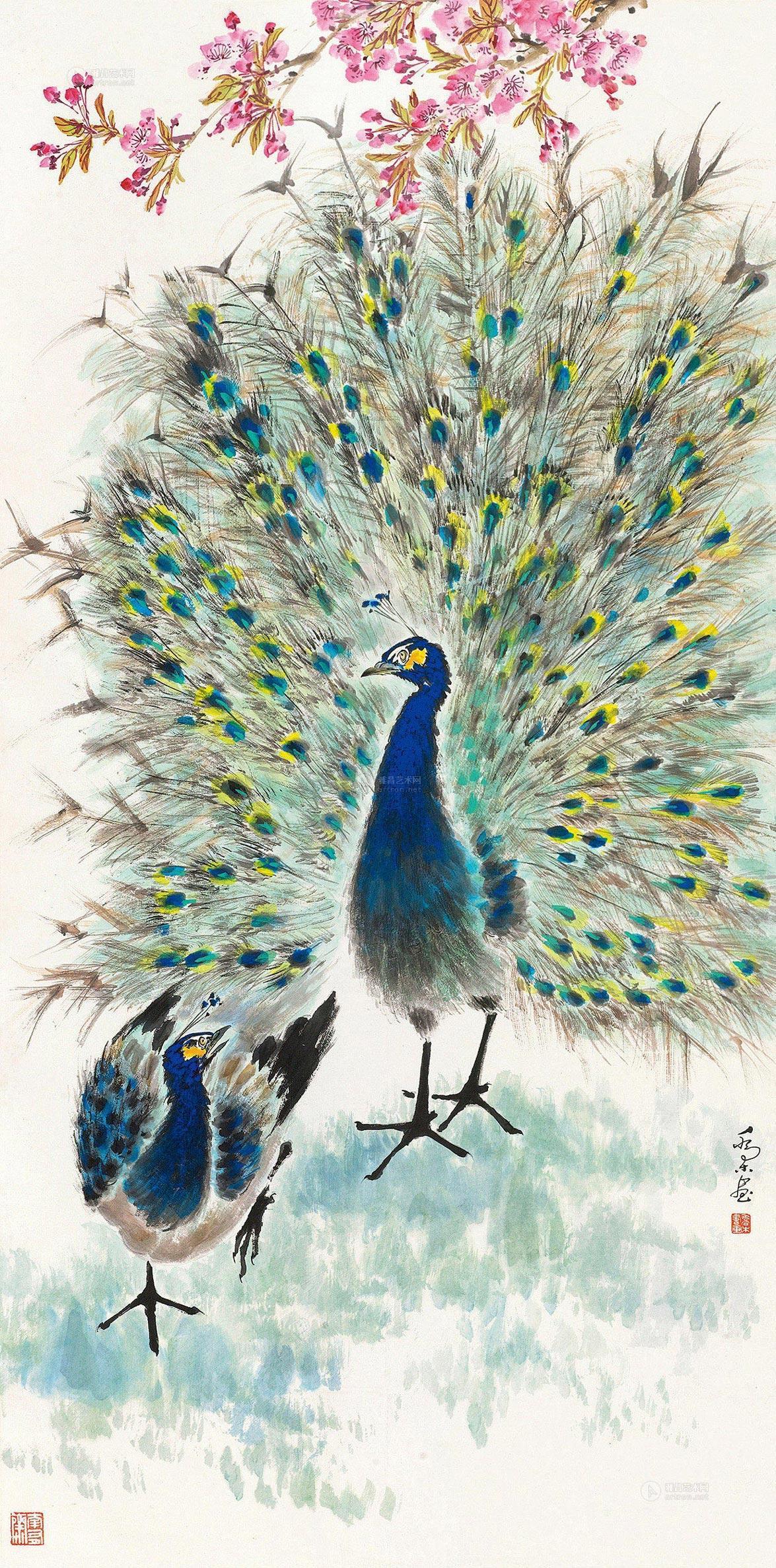0169孔雀开屏图立轴