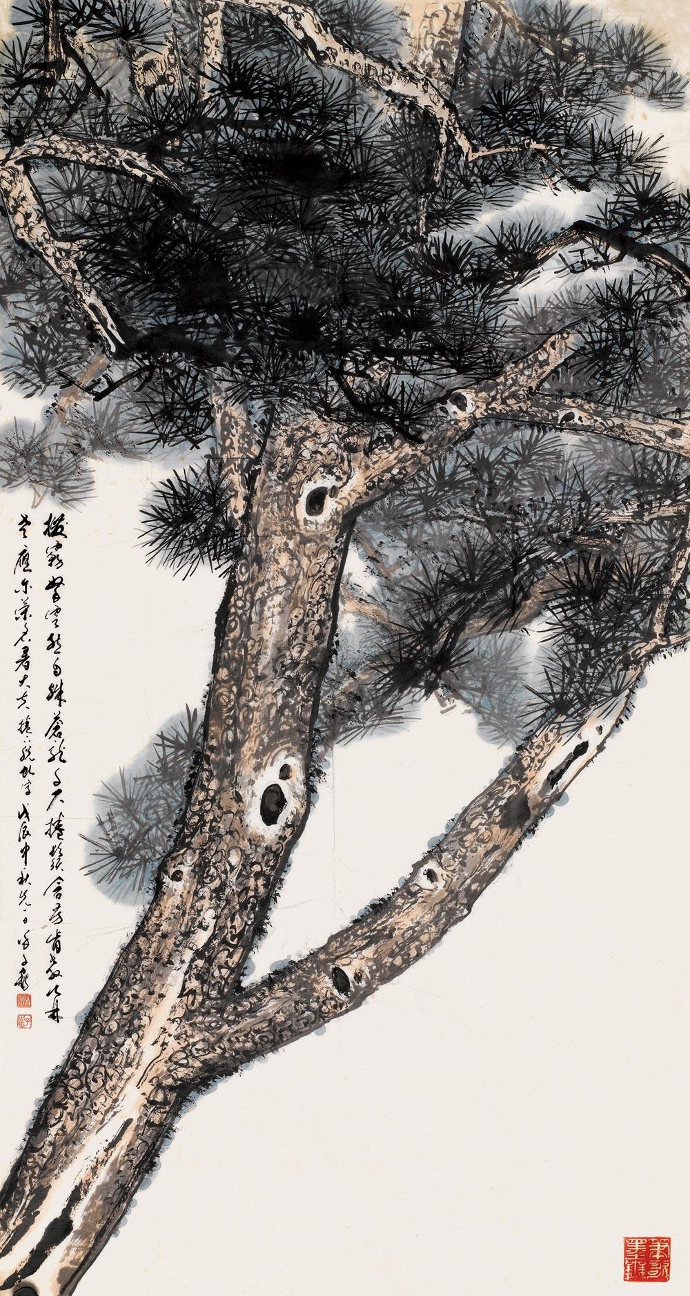 01261988年作苍虬老松镜心设色纸本