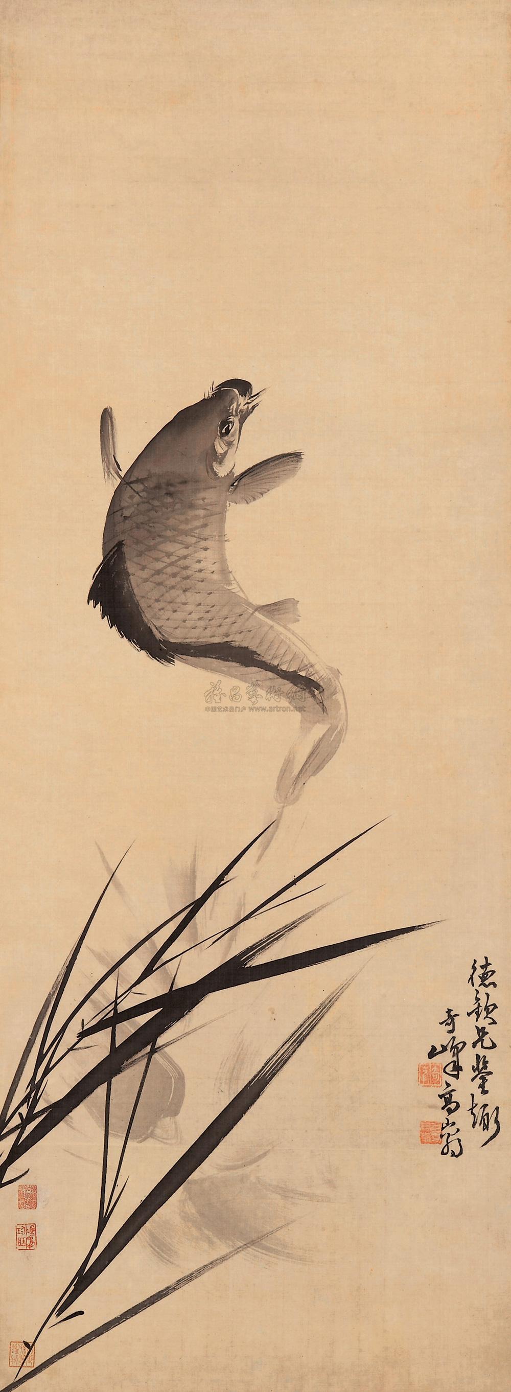 0009草鱼立轴纸本