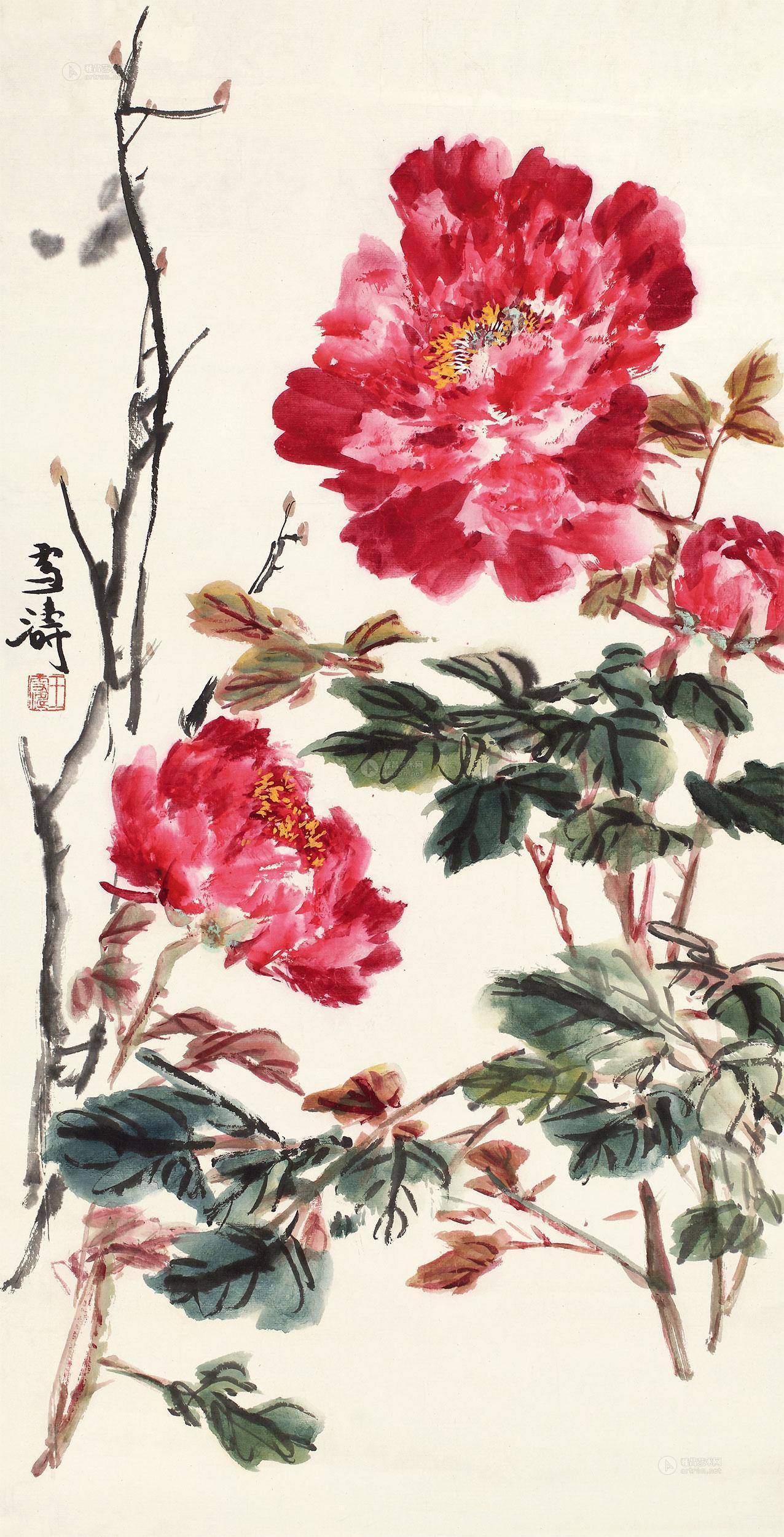 0486牡丹立轴设色纸本