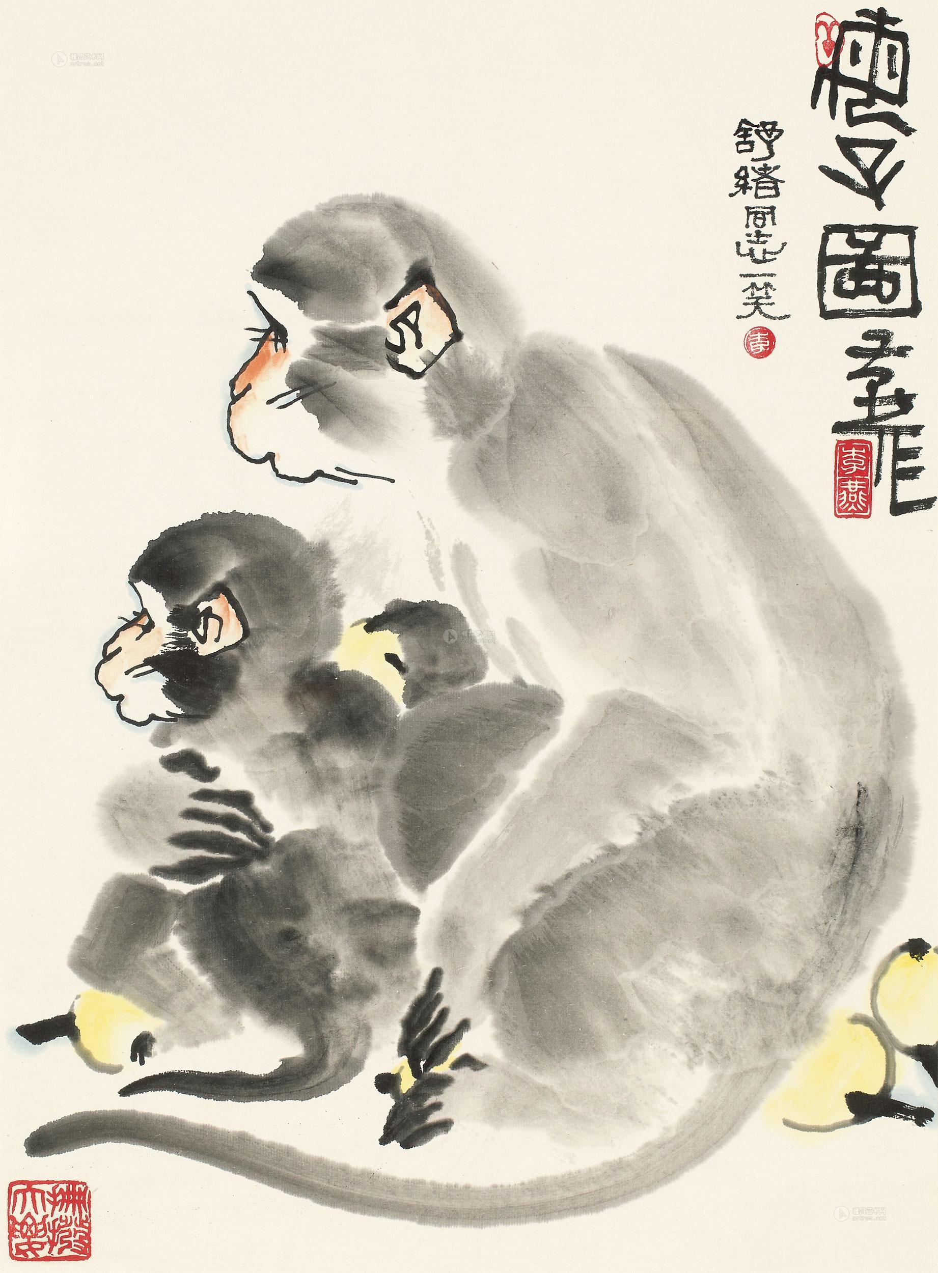 0526猴镜框设色纸本