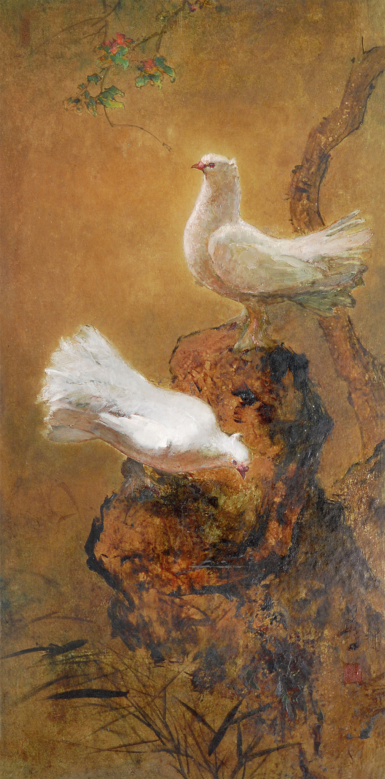 一对鸽子作者李曼峰拍品分类西画雕塑>油画尺寸102×50cm估价usd  48