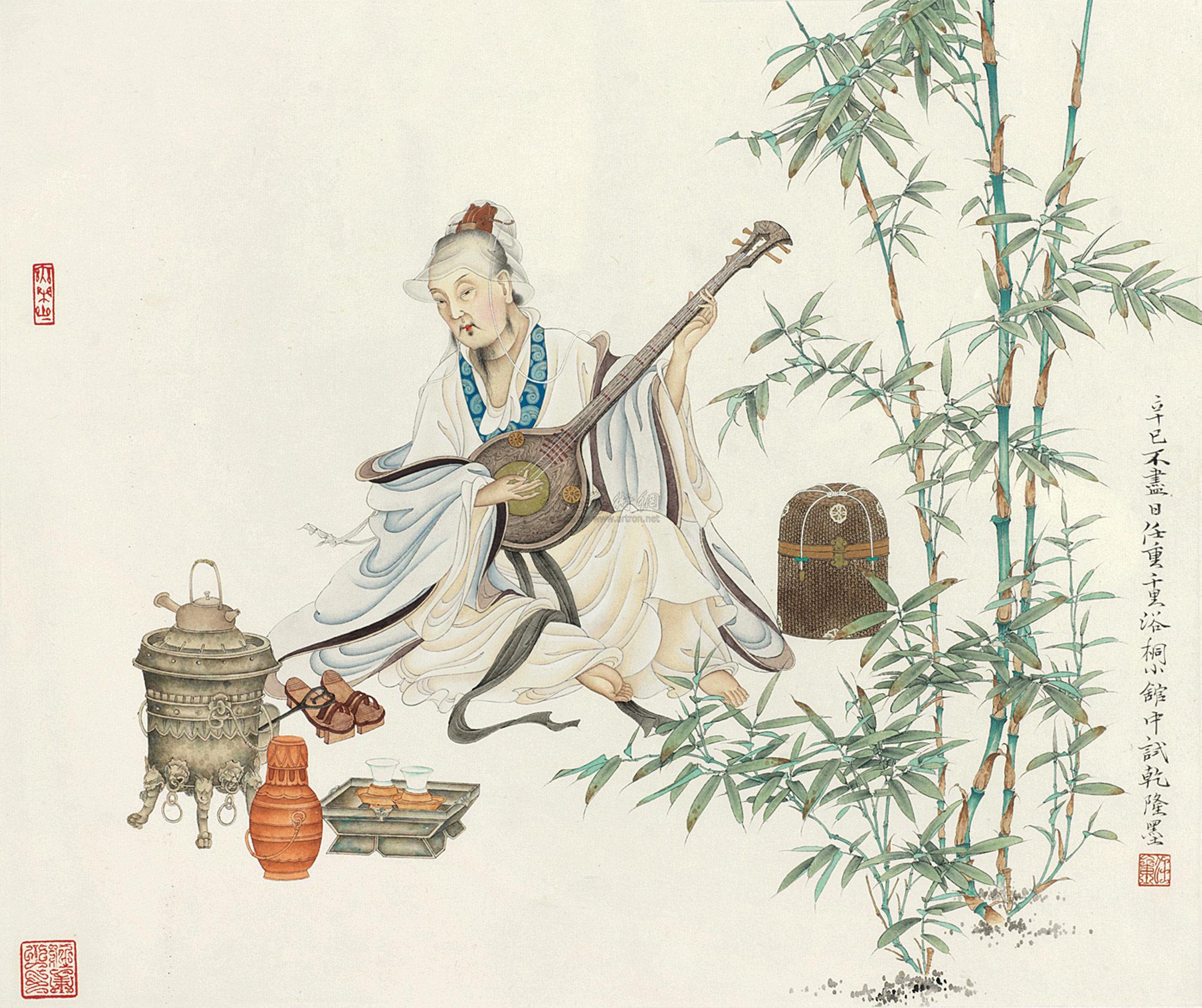 01192001年作高士图镜框设色纸本