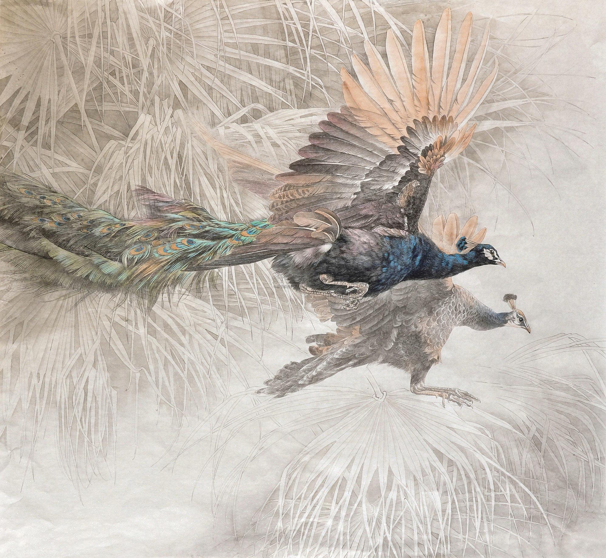 23902011年作比翼双飞镜心设色纸本