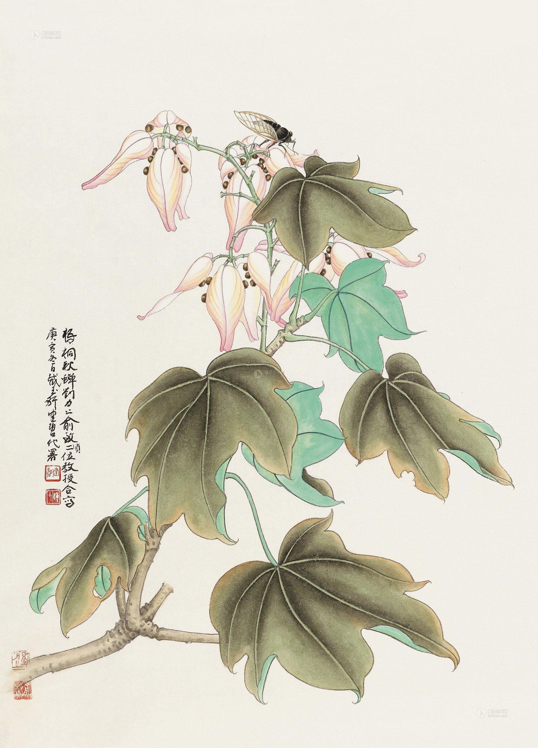 0040 梧桐秋蝉 镜心 设色纸本