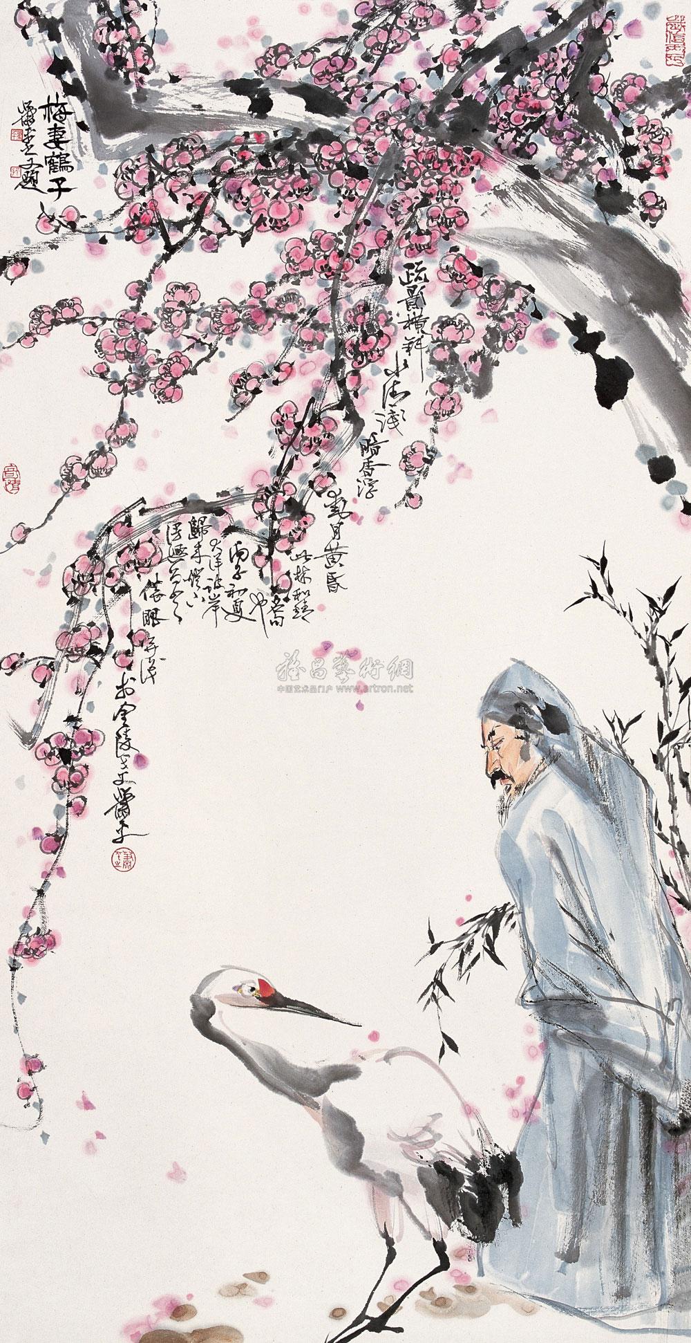 0197 1996年作 梅妻鹤子 立轴 设色纸本