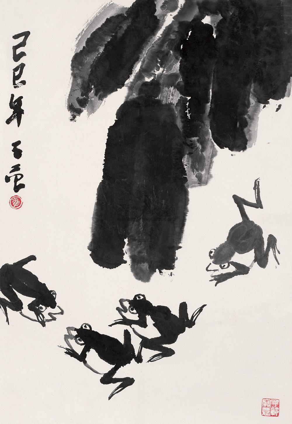 0050青蛙镜心水墨纸本