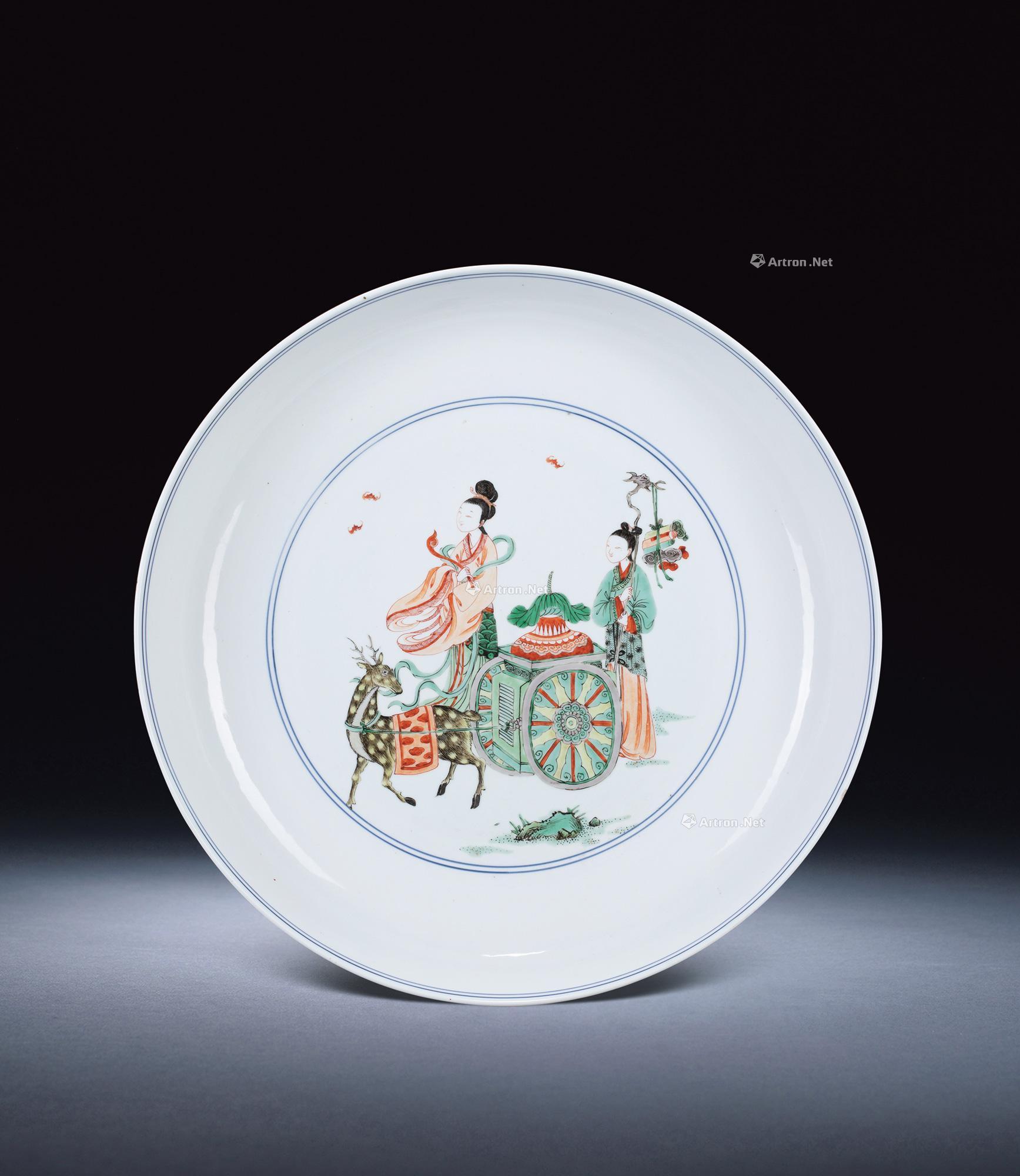 0046清康熙五彩麻姑献寿纹大盘