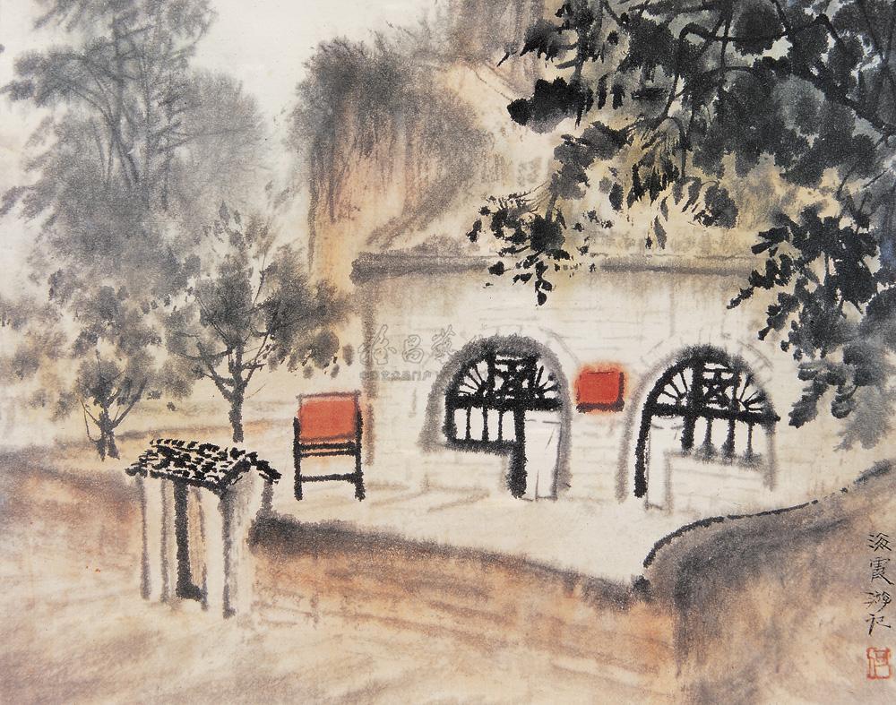 0042 陕北窑洞 镜框 设色纸本