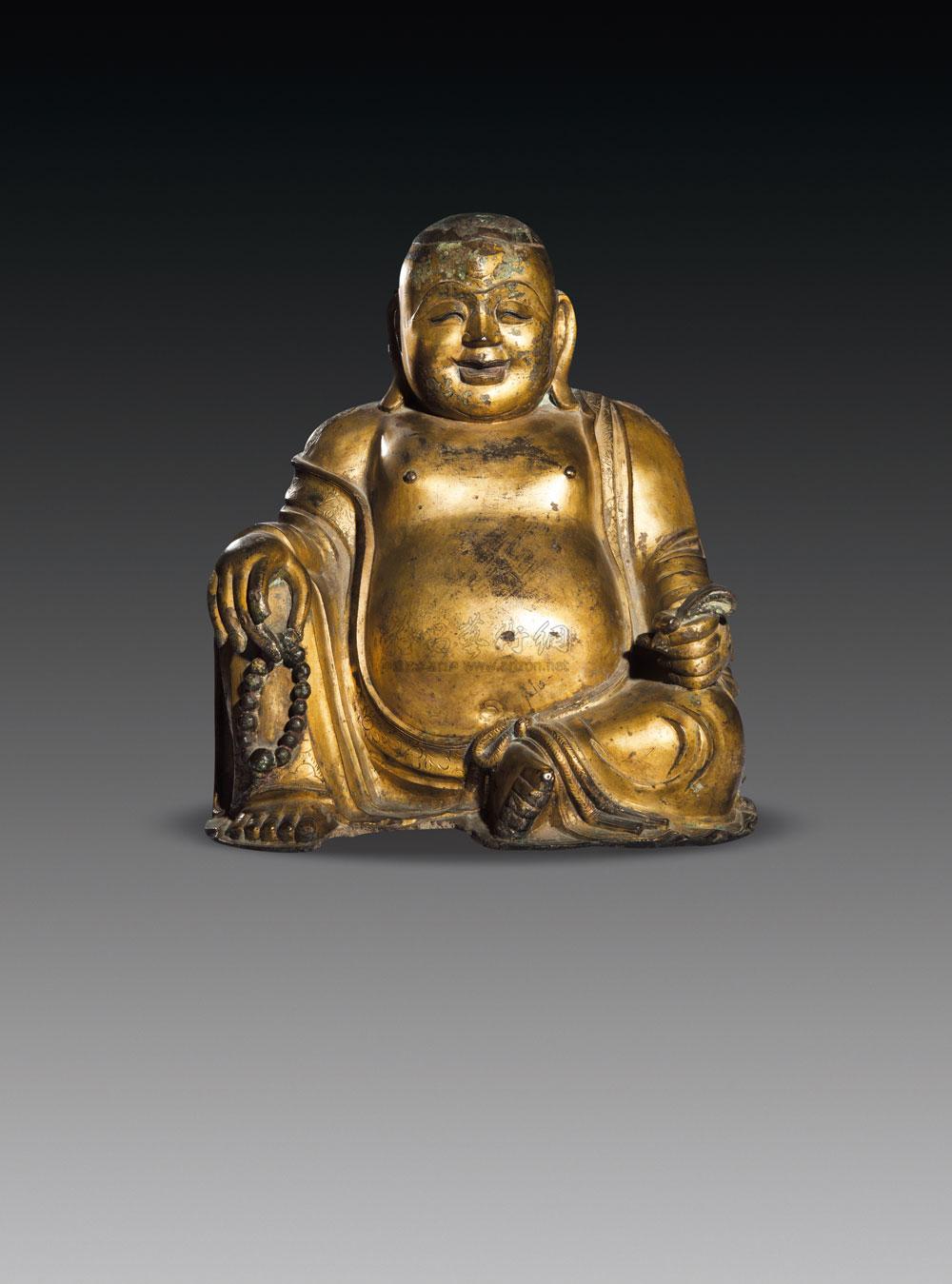 1574明代铜鎏金弥勒佛坐像