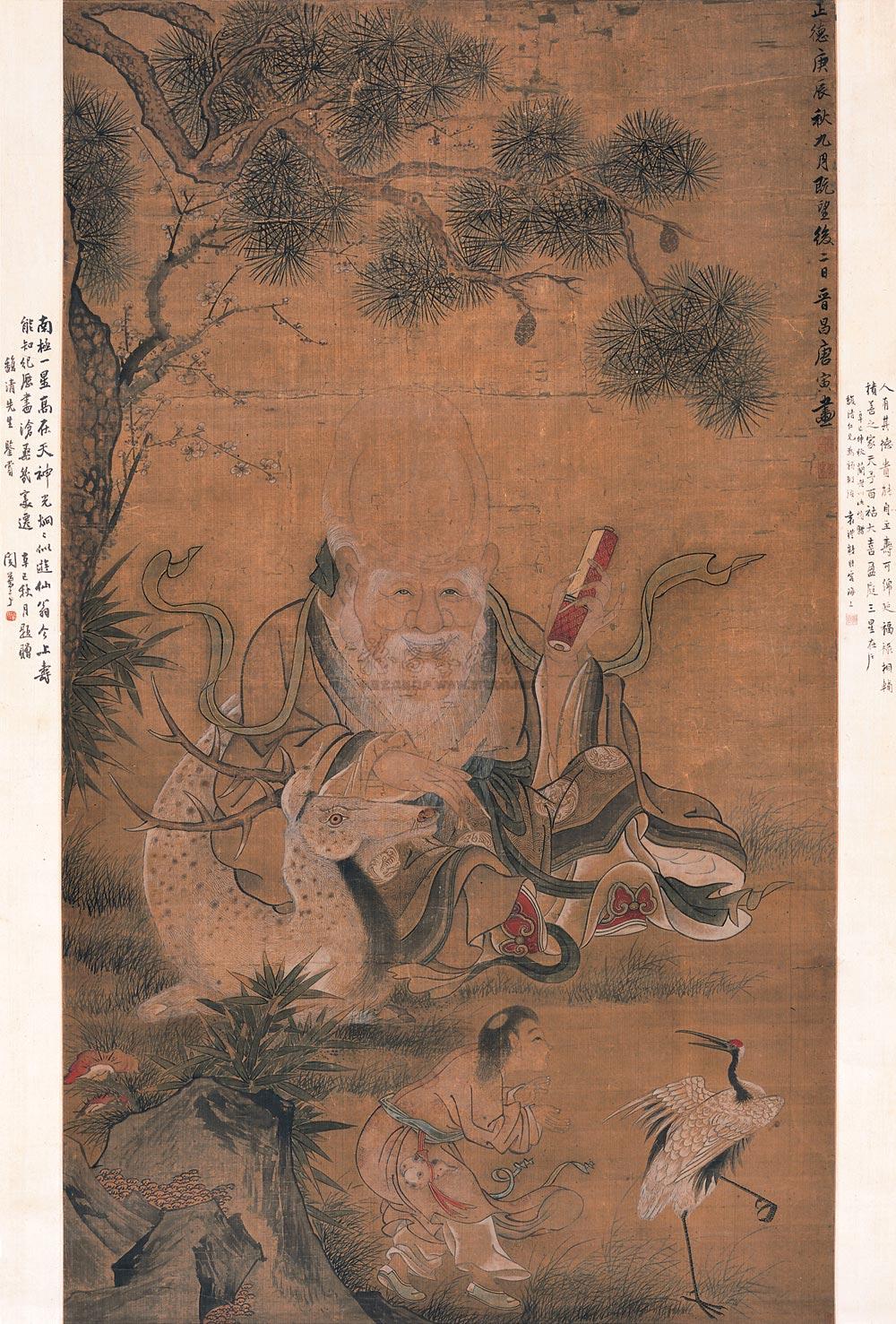 0158 南极星翁图 立轴 设色绢本