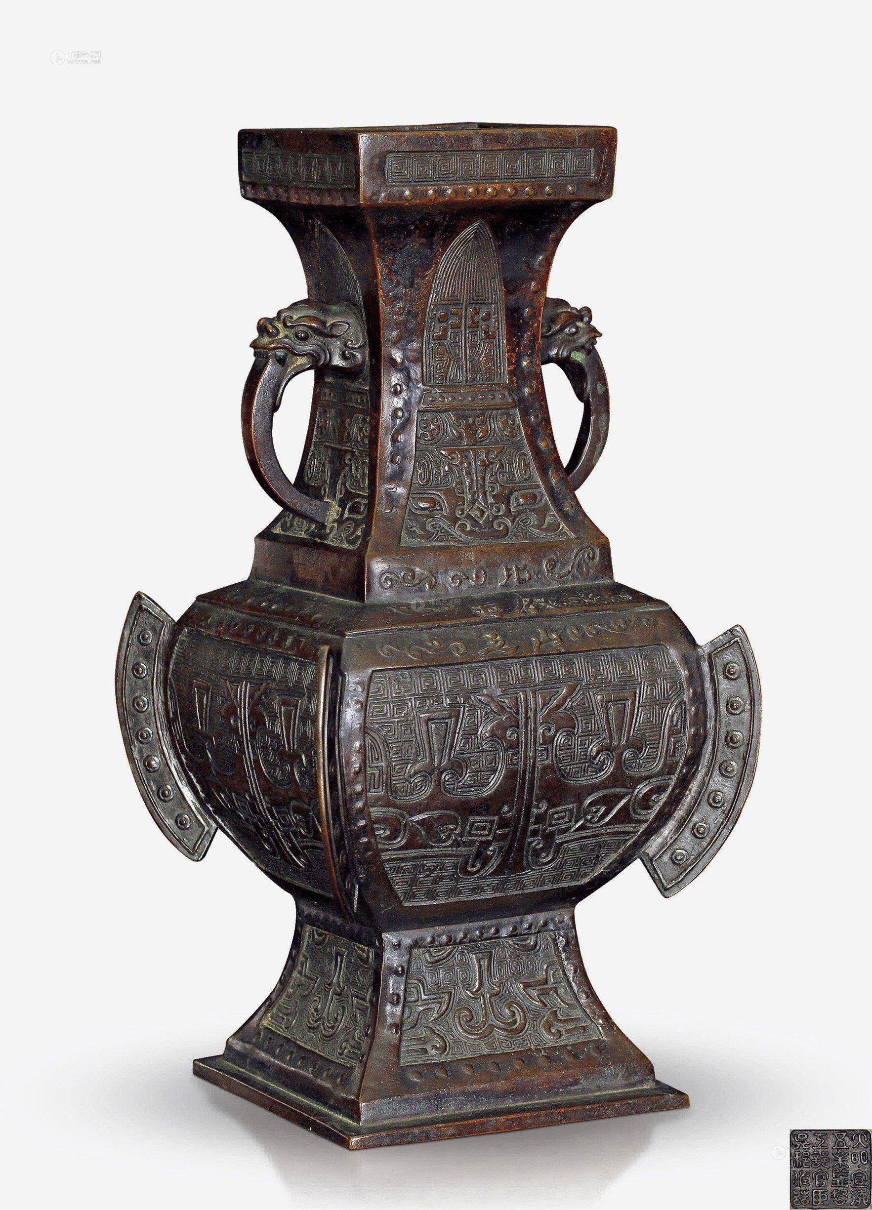 铜饕餮纹四方出戟瓶-瓷器杂项工艺品-雅昌拍卖