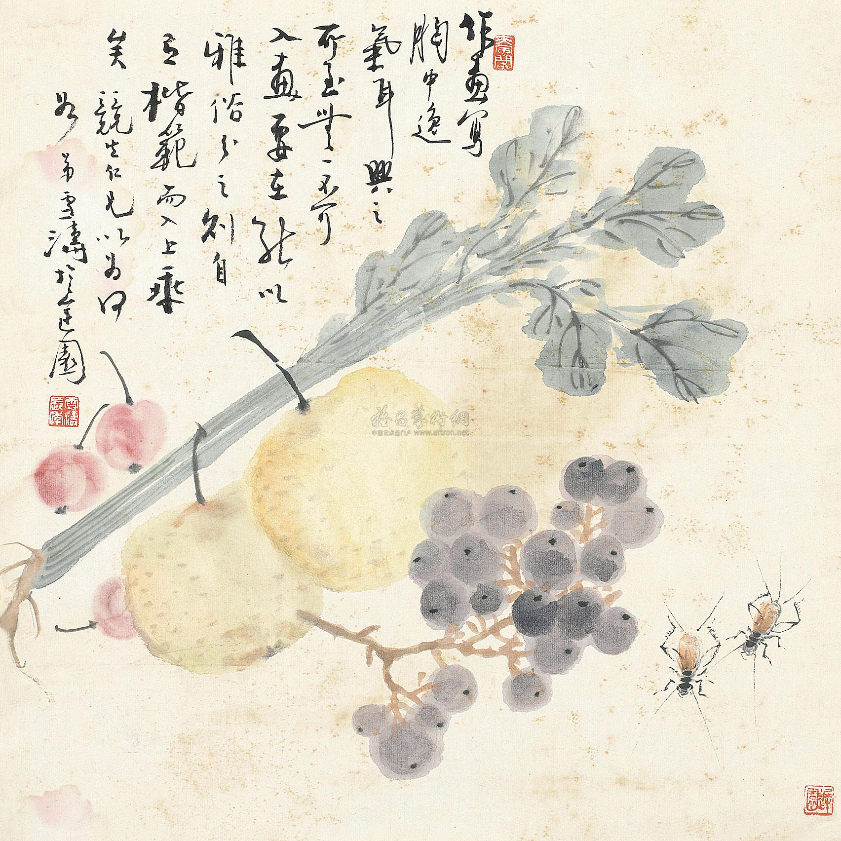 0677蔬果小品镜框设色纸本