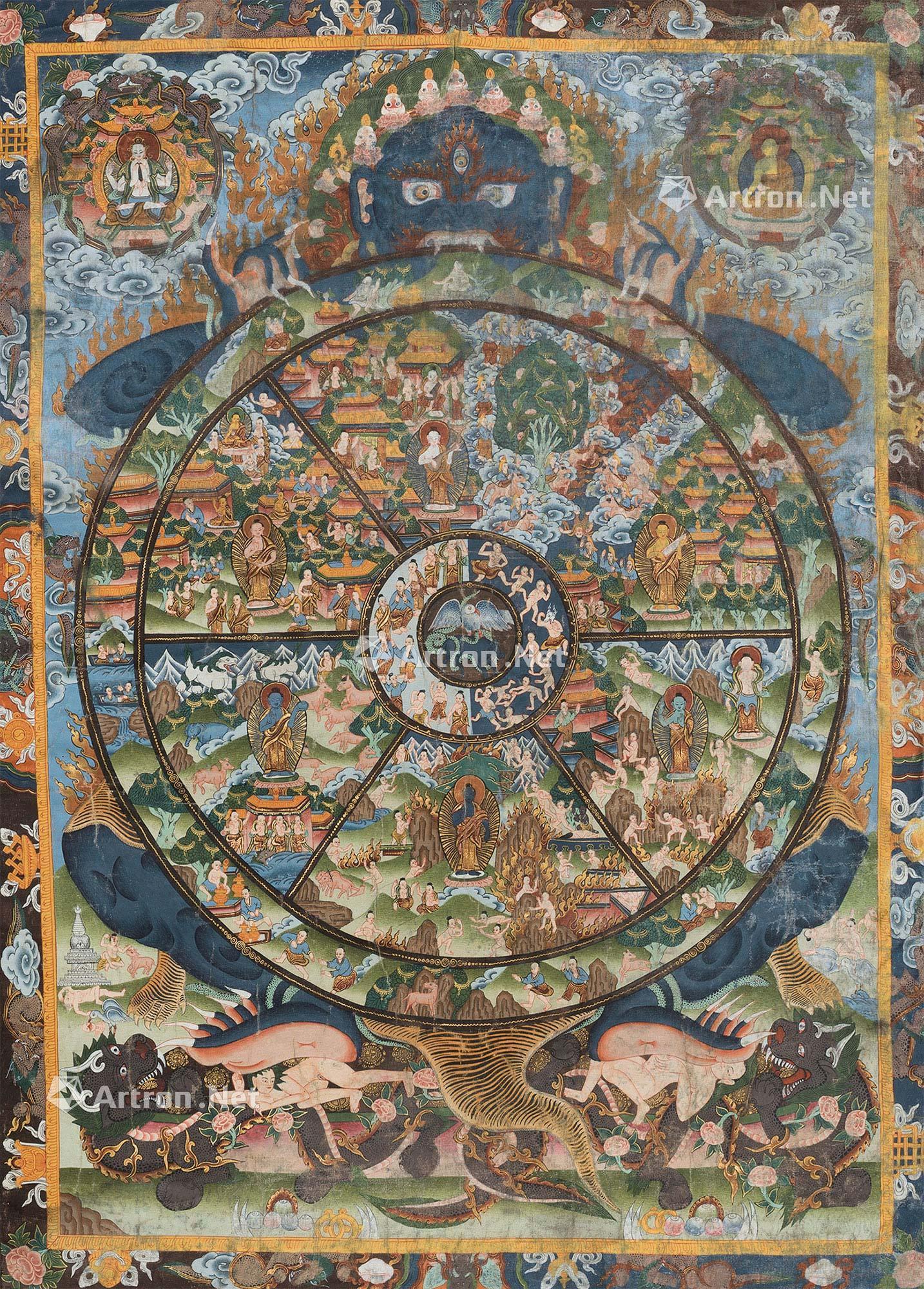 六道轮回图唐卡-慈心普遍——佛教题材书画-雅昌拍卖