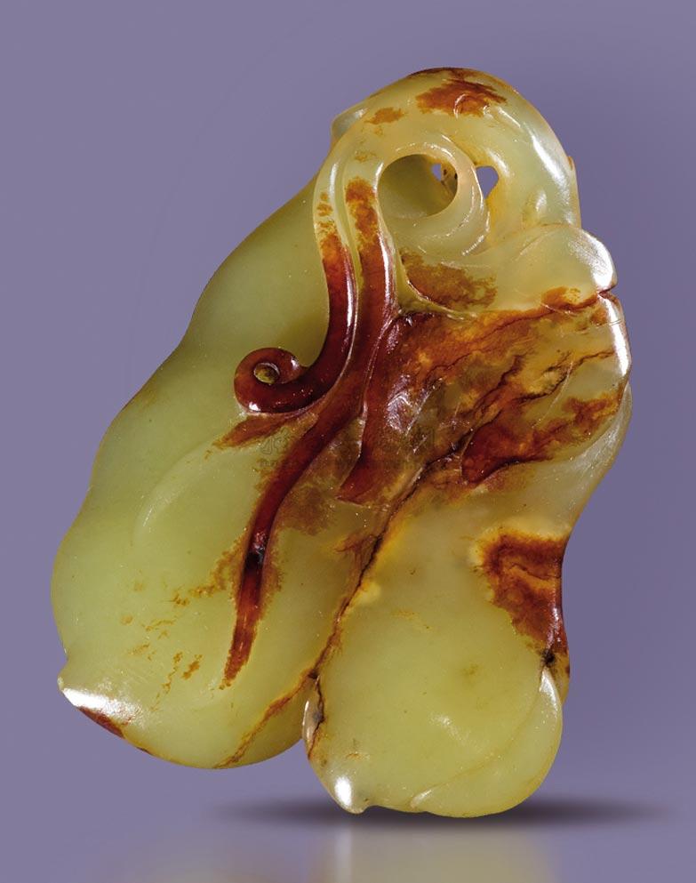 0132 清中期 黄玉带沁双扁豆