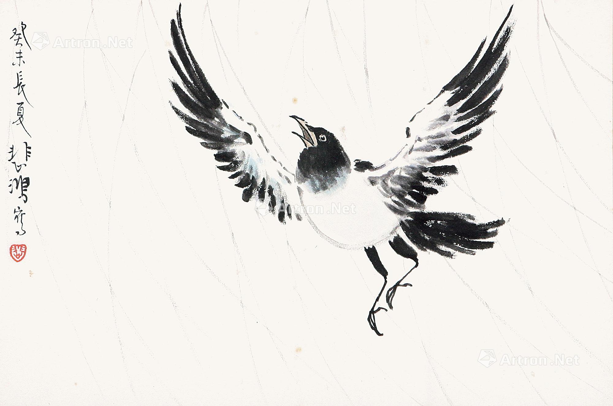 0272喜鹊镜片纸本